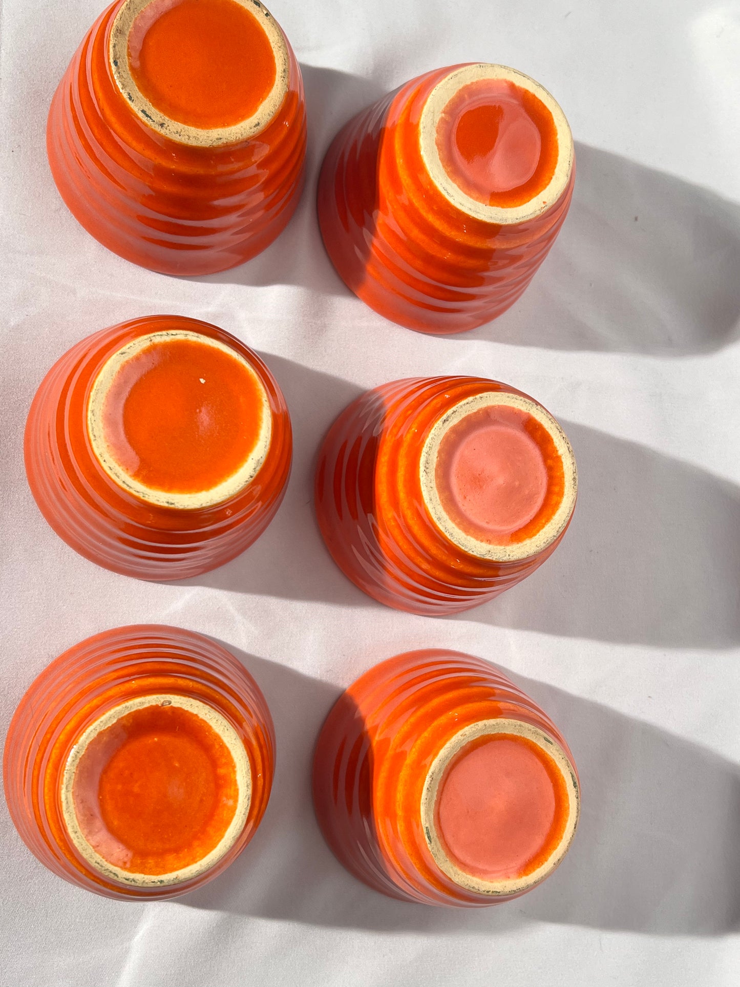 Bauer Pottery- Ring ware - set of 6 - 2 1/2” x 3 1/2” Custard cup -Vintage -Orange