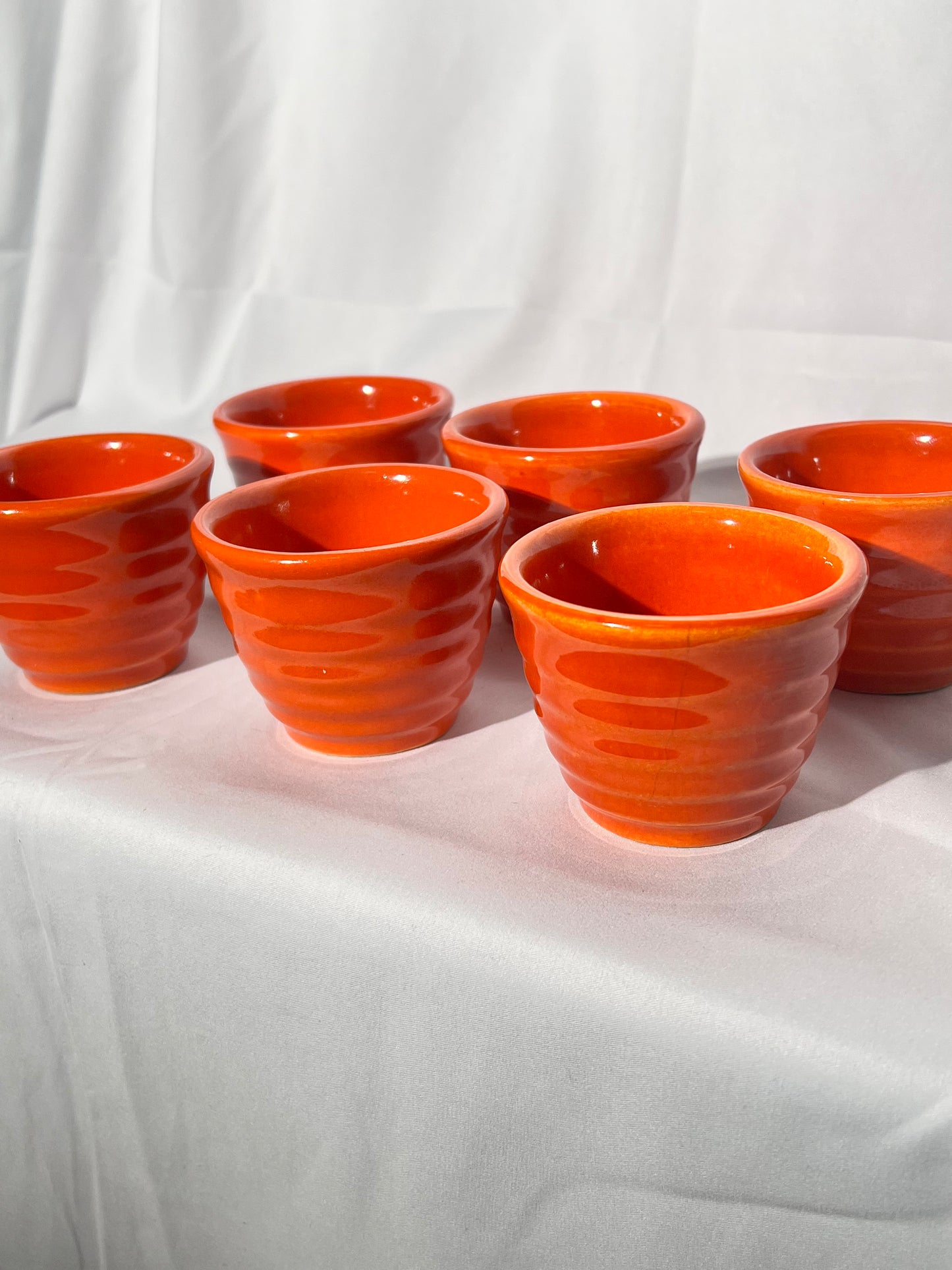 Bauer Pottery- Ring ware - set of 6 - 2 1/2” x 3 1/2” Custard cup -Vintage -Orange
