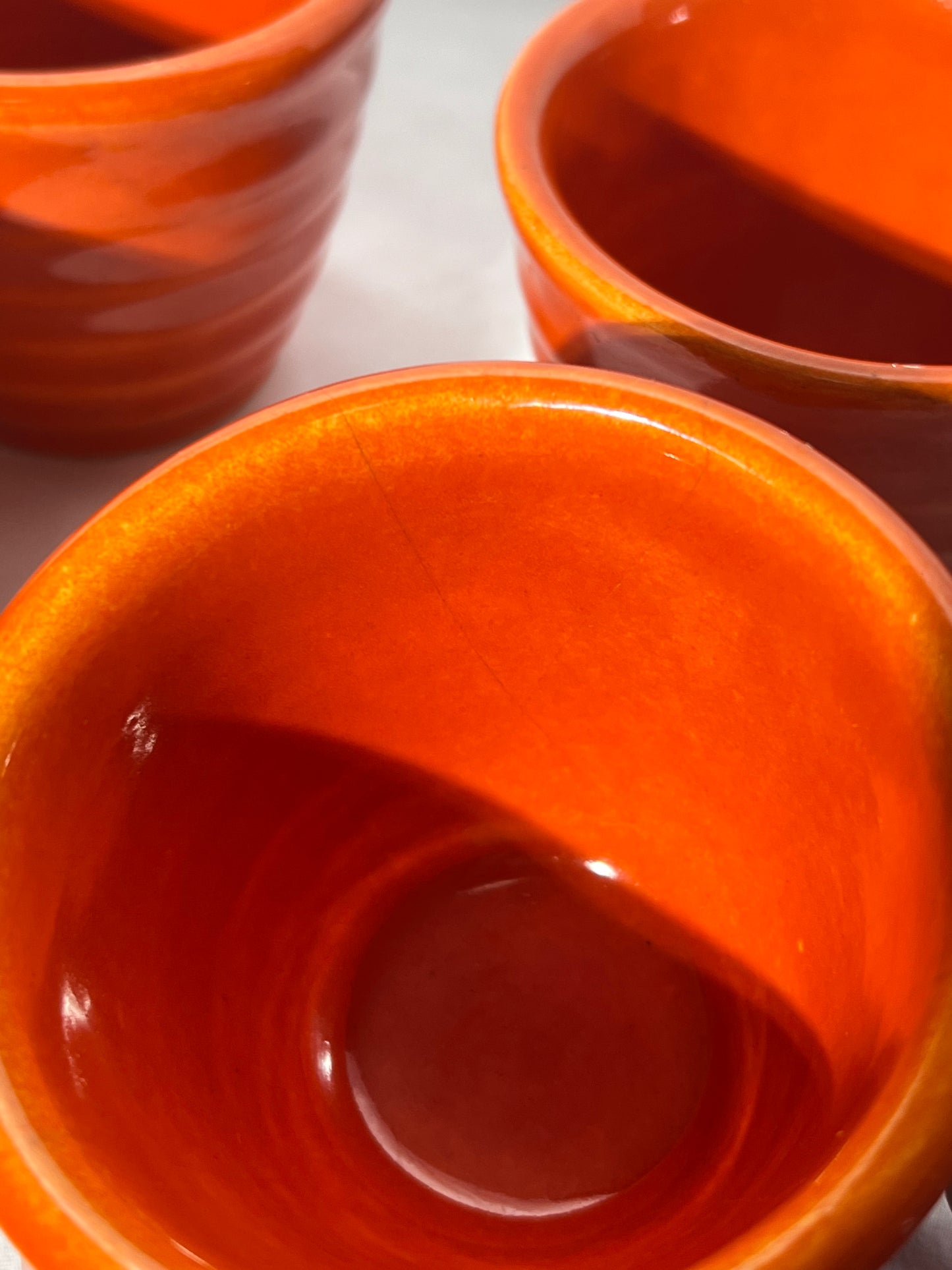 Bauer Pottery- Ring ware - set of 6 - 2 1/2” x 3 1/2” Custard cup -Vintage -Orange