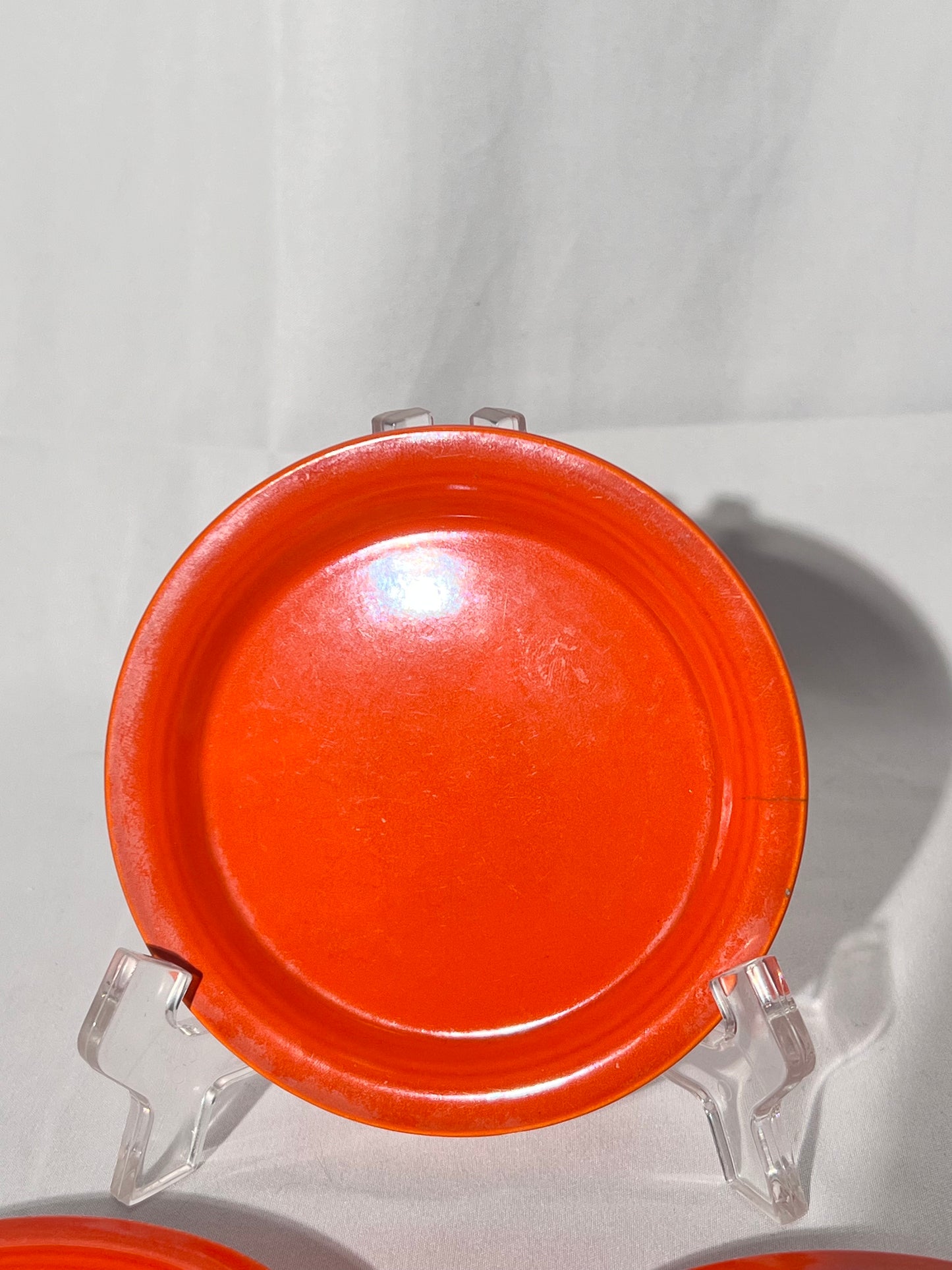 Bauer Pottery- vintage- orange- 4 1/2” saucers - set of 3 - Ring ware