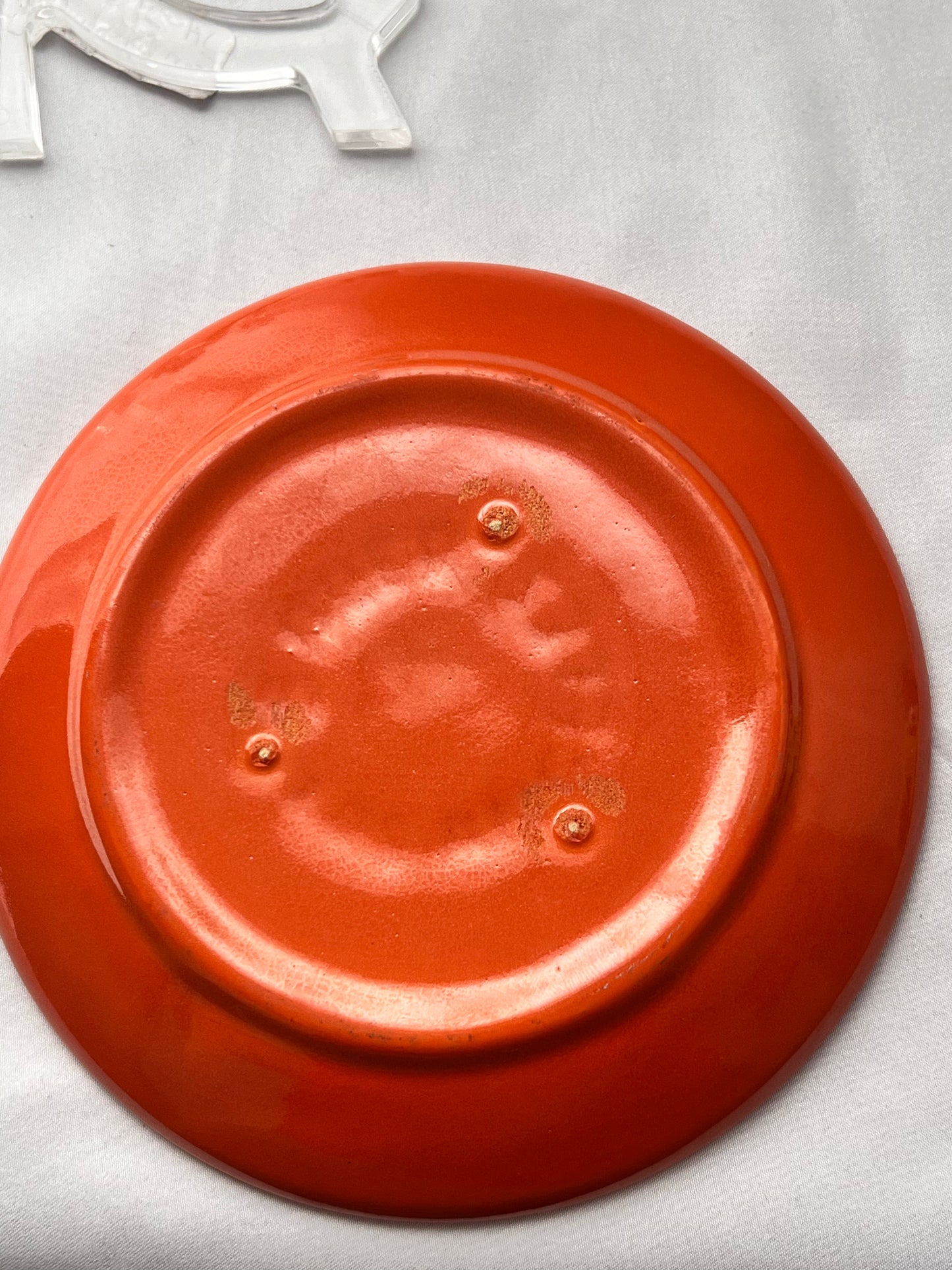 Bauer Pottery- vintage- orange- 6” tea cup plate - Ring ware -3 rings
