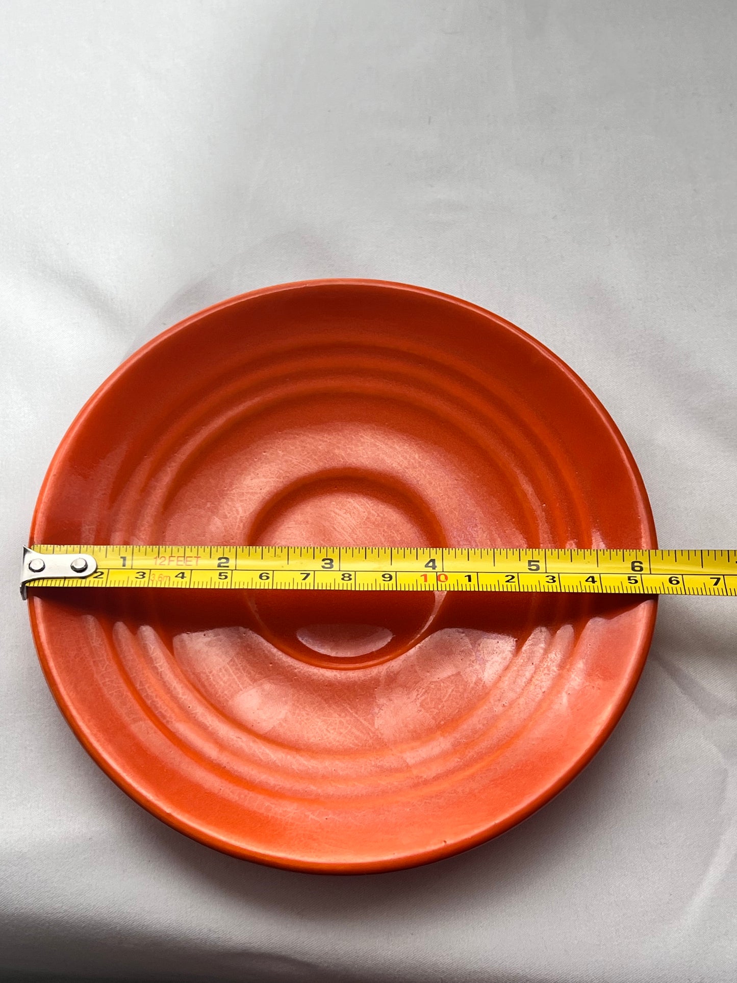 Bauer Pottery- vintage- orange- 6” tea cup plate - Ring ware -3 rings