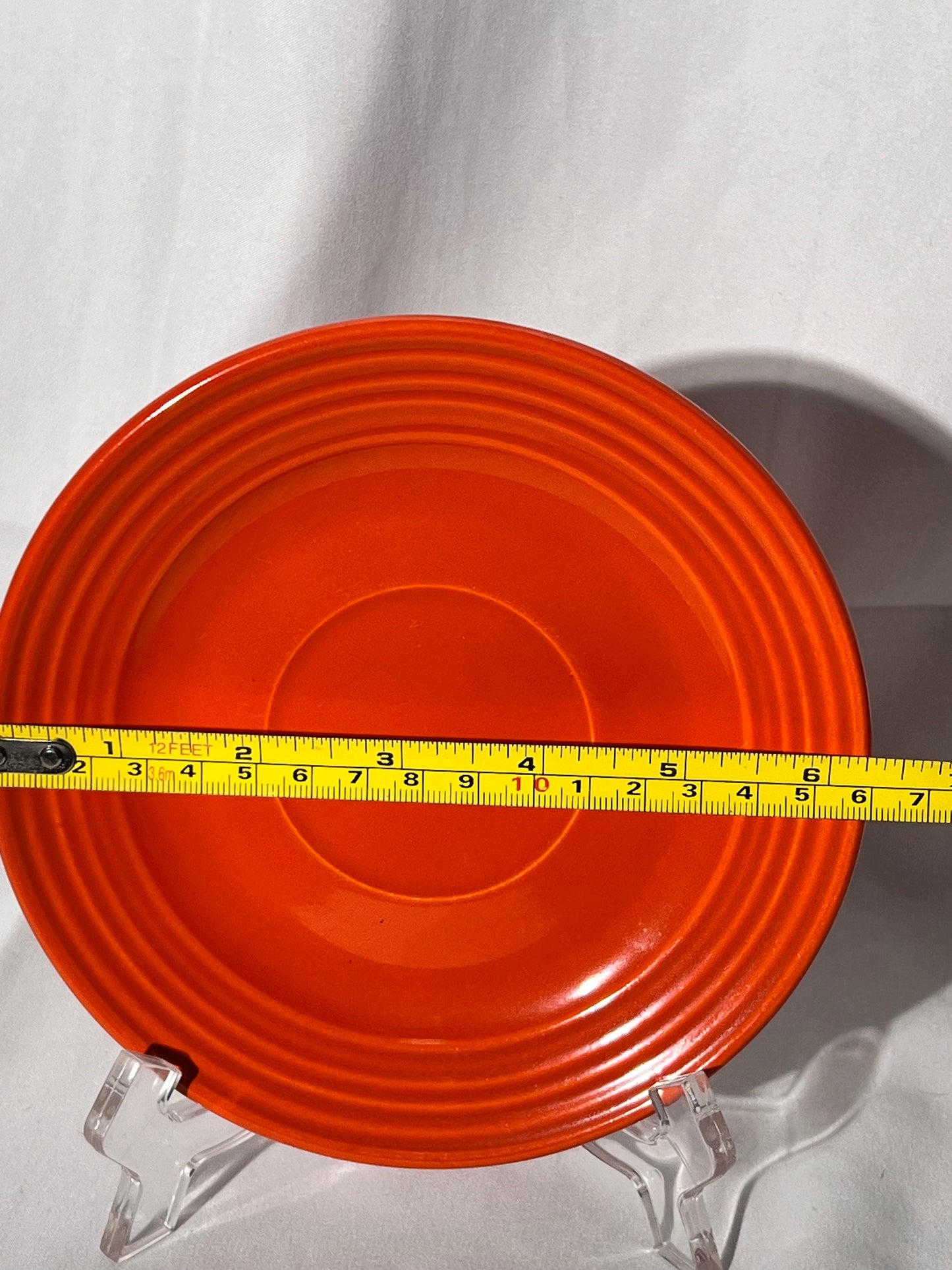 Bauer Pottery- Los Angeles - vintage- orange- 6 1/2” tea cup plate - Ring ware - 5 rings