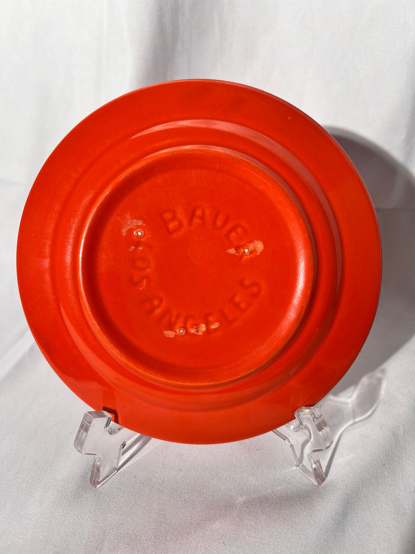 Bauer Pottery- Los Angeles - vintage- orange- 6 1/2” dessert plate - Ring ware - 5 rings
