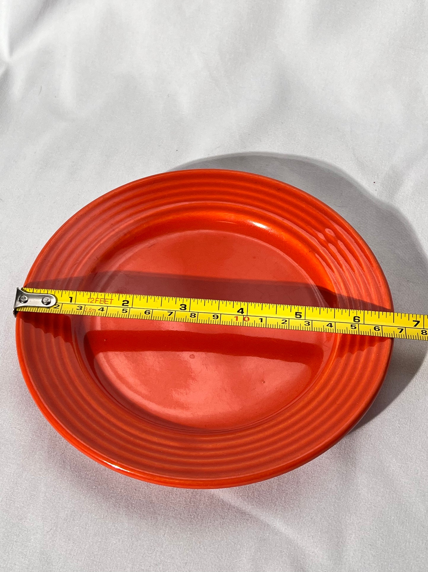 Bauer Pottery- Los Angeles - vintage- orange- 6 1/2” dessert plate - Ring ware - 5 rings