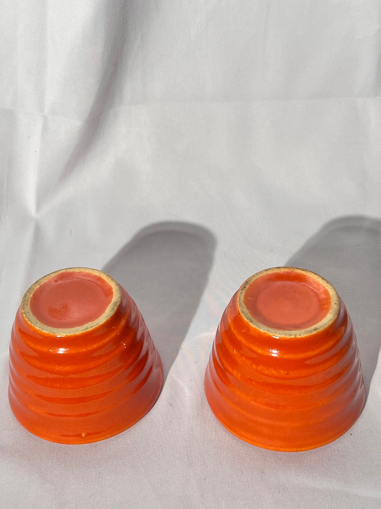 Bauer Pottery- Los Angeles - Vintage - Orange- Ring ware - set of 2 -custard cups