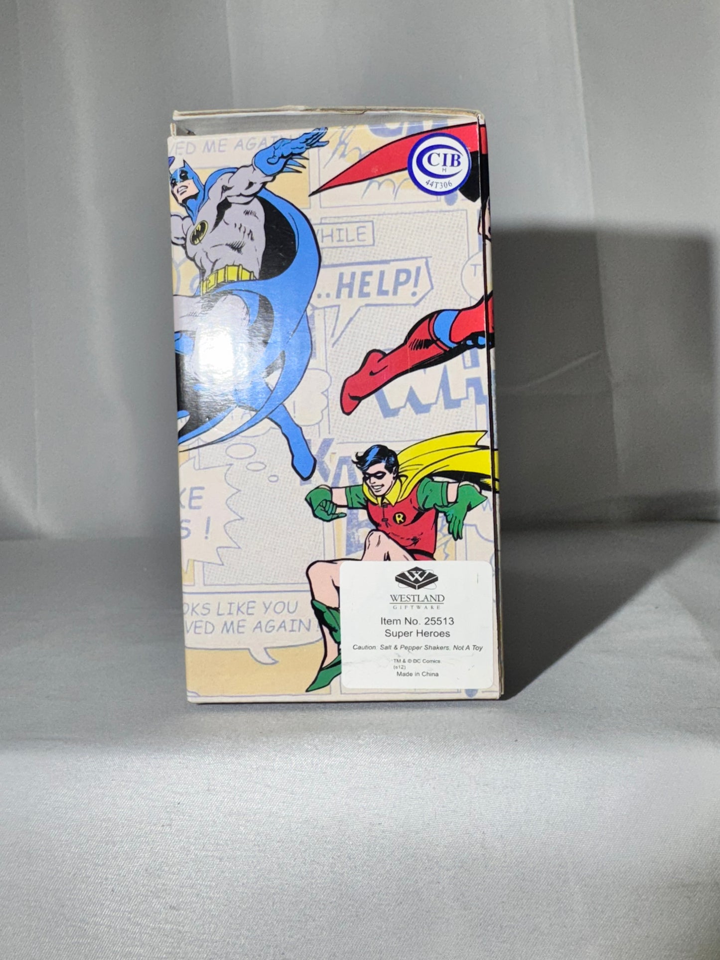 Superman, Wonder Woman, Batman, and Robin-magnetic salt and pepper shakers-DC comics-Warner Brothers-original box