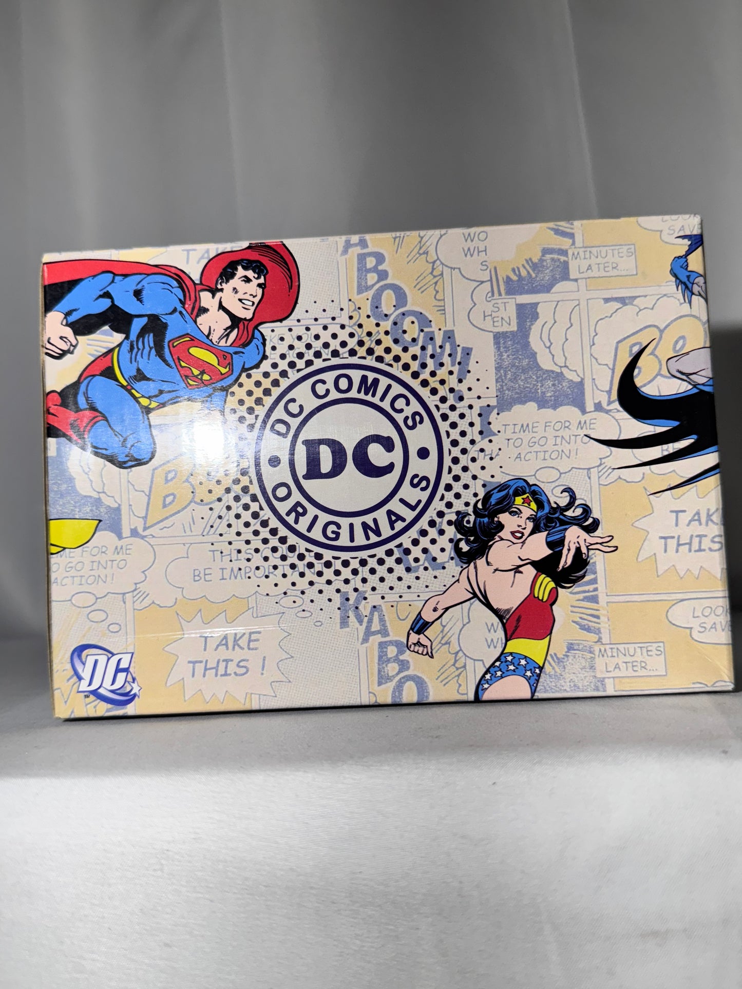 Superman, Wonder Woman, Batman, and Robin-magnetic salt and pepper shakers-DC comics-Warner Brothers-original box