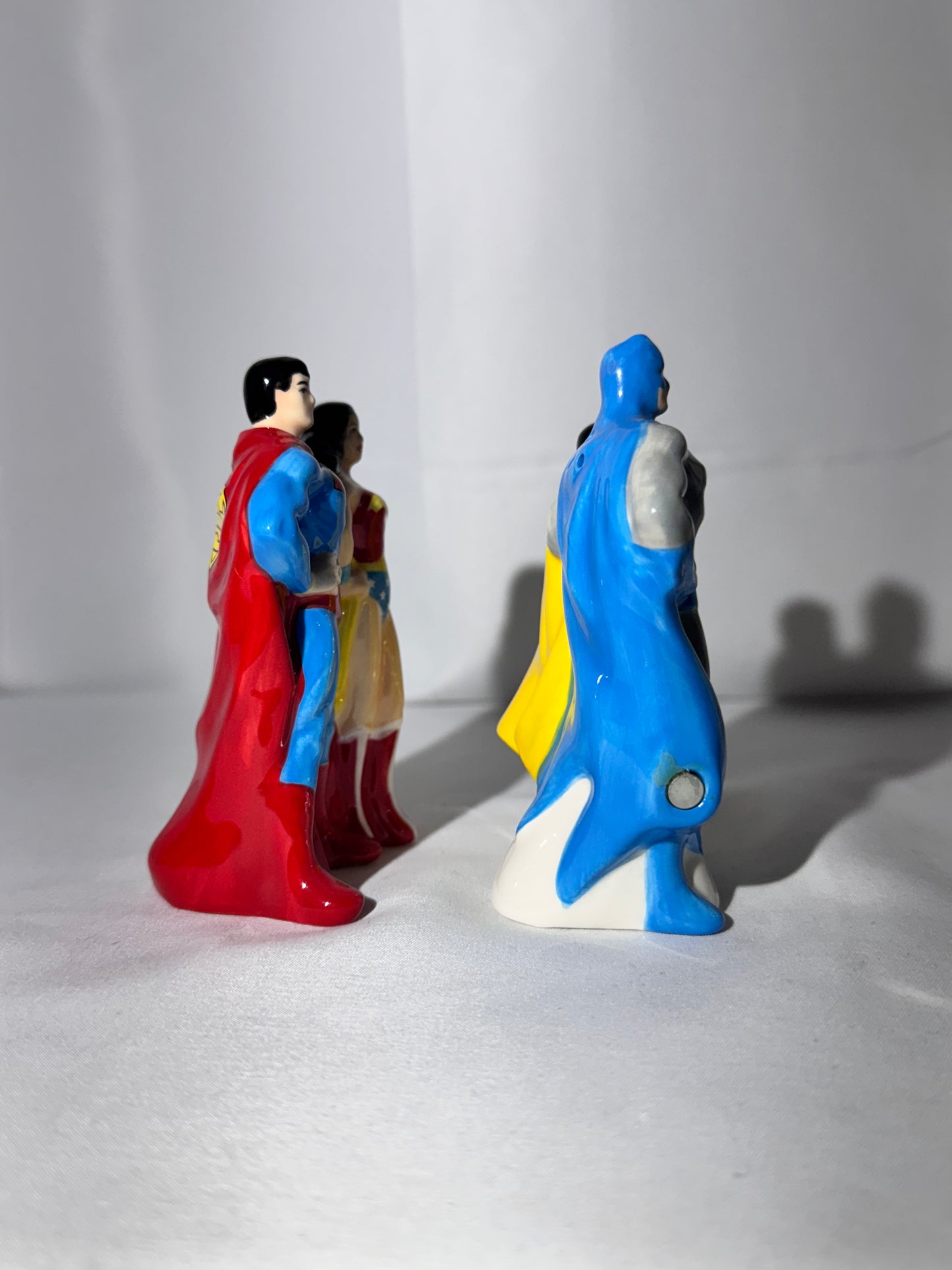 Superman, Wonder Woman, Batman, and Robin-magnetic salt and pepper shakers-DC comics-Warner Brothers-original box