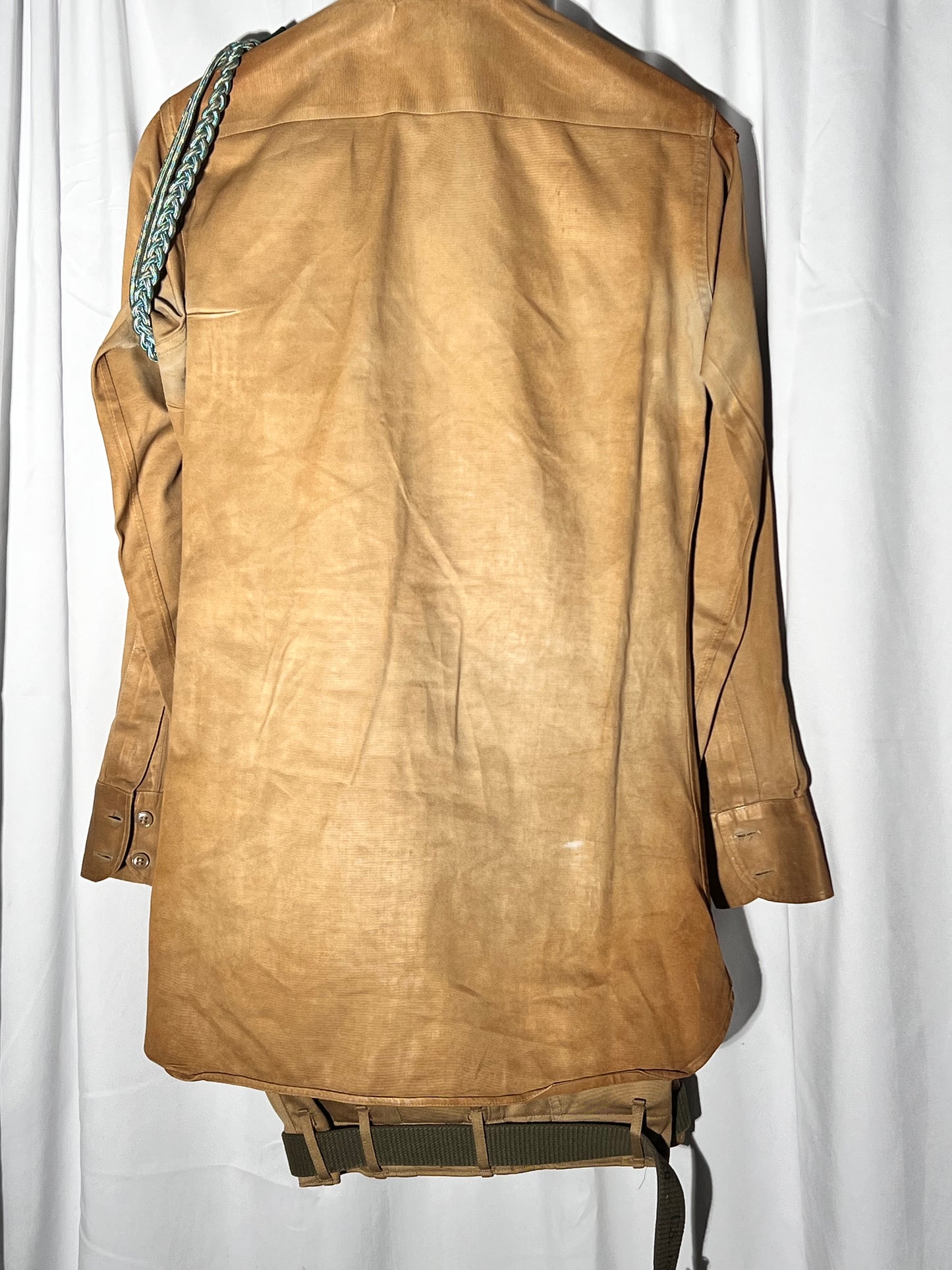 World War II lot - military uniform- dog tags- 2 duffel bags- decorated and patches on uniform