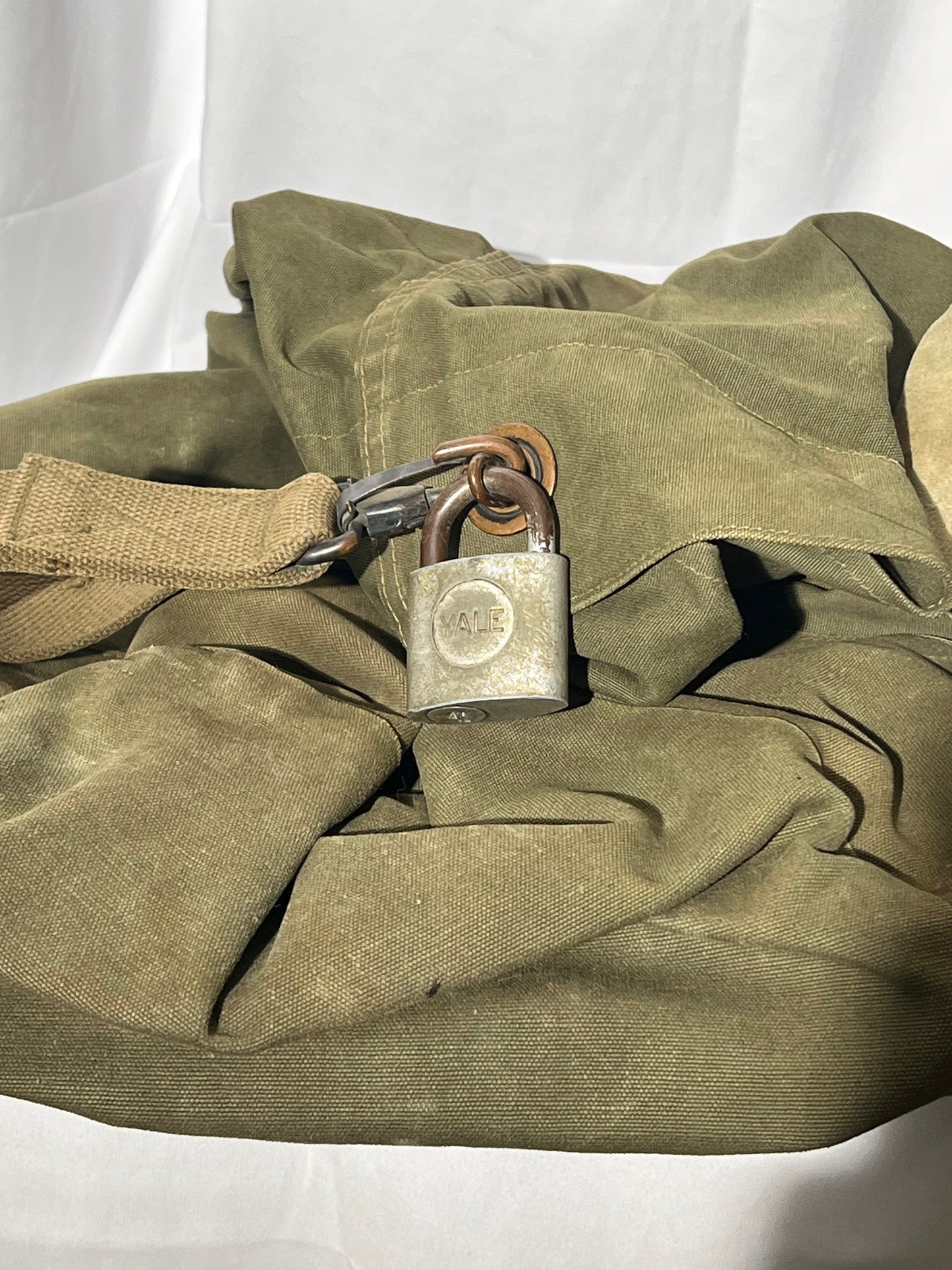 World War II lot - military uniform- dog tags- 2 duffel bags- decorated and patches on uniform
