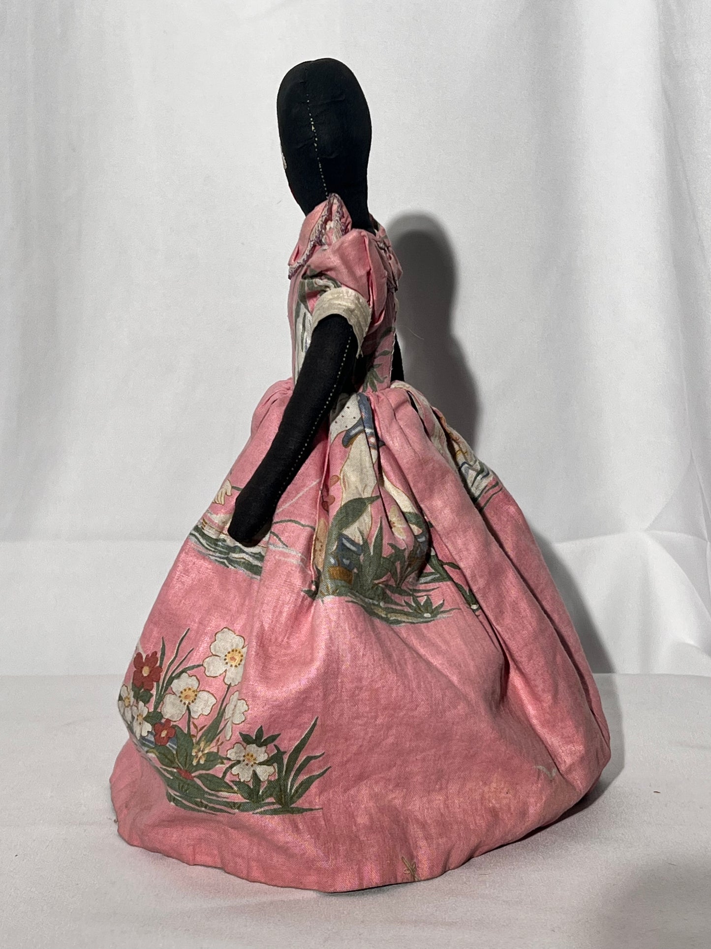 Antique Topsy turvy doll - 12” hand made - Africa American with pink dress flipped redhead in blue dress