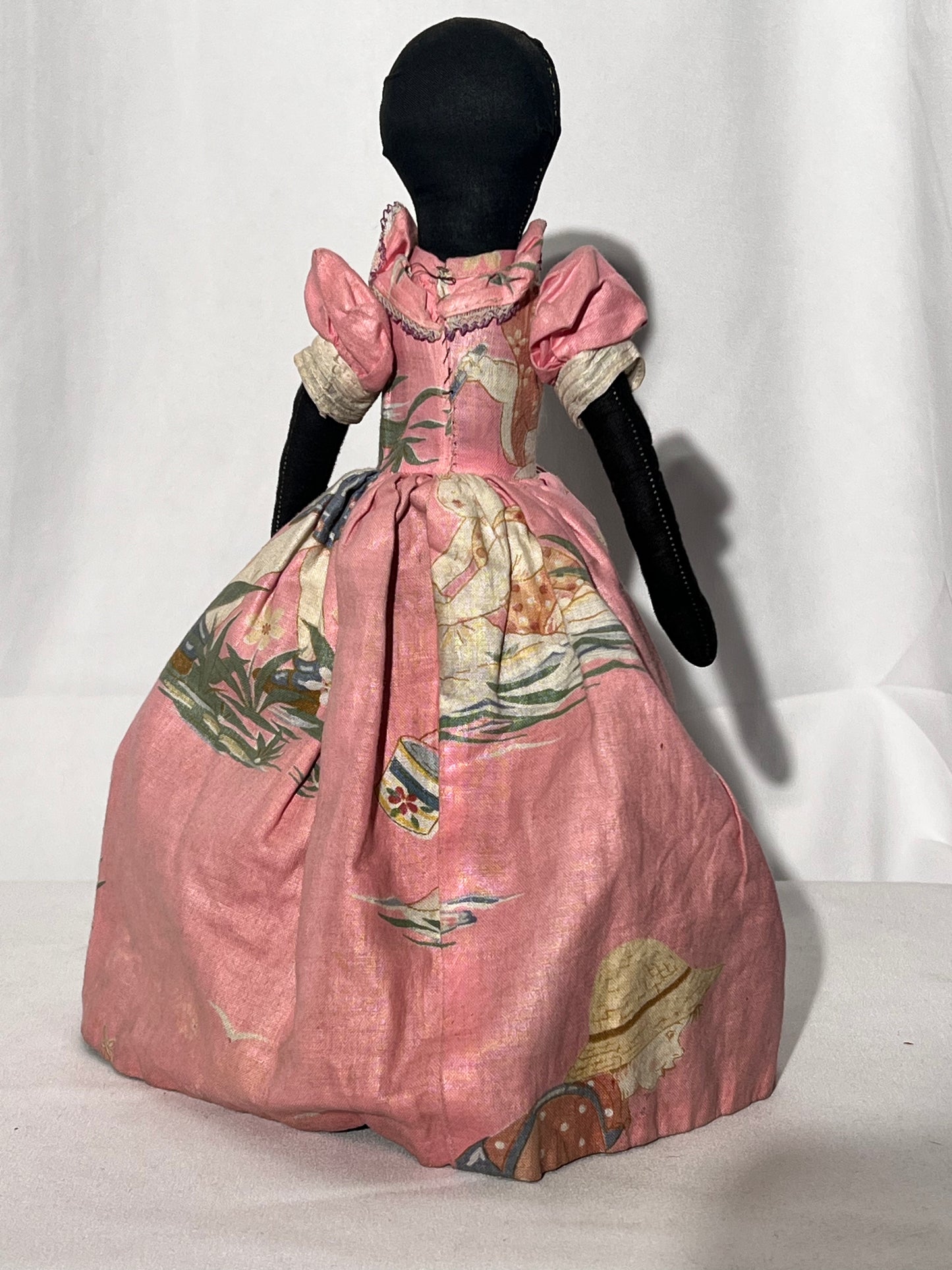 Antique Topsy turvy doll - 12” hand made - Africa American with pink dress flipped redhead in blue dress