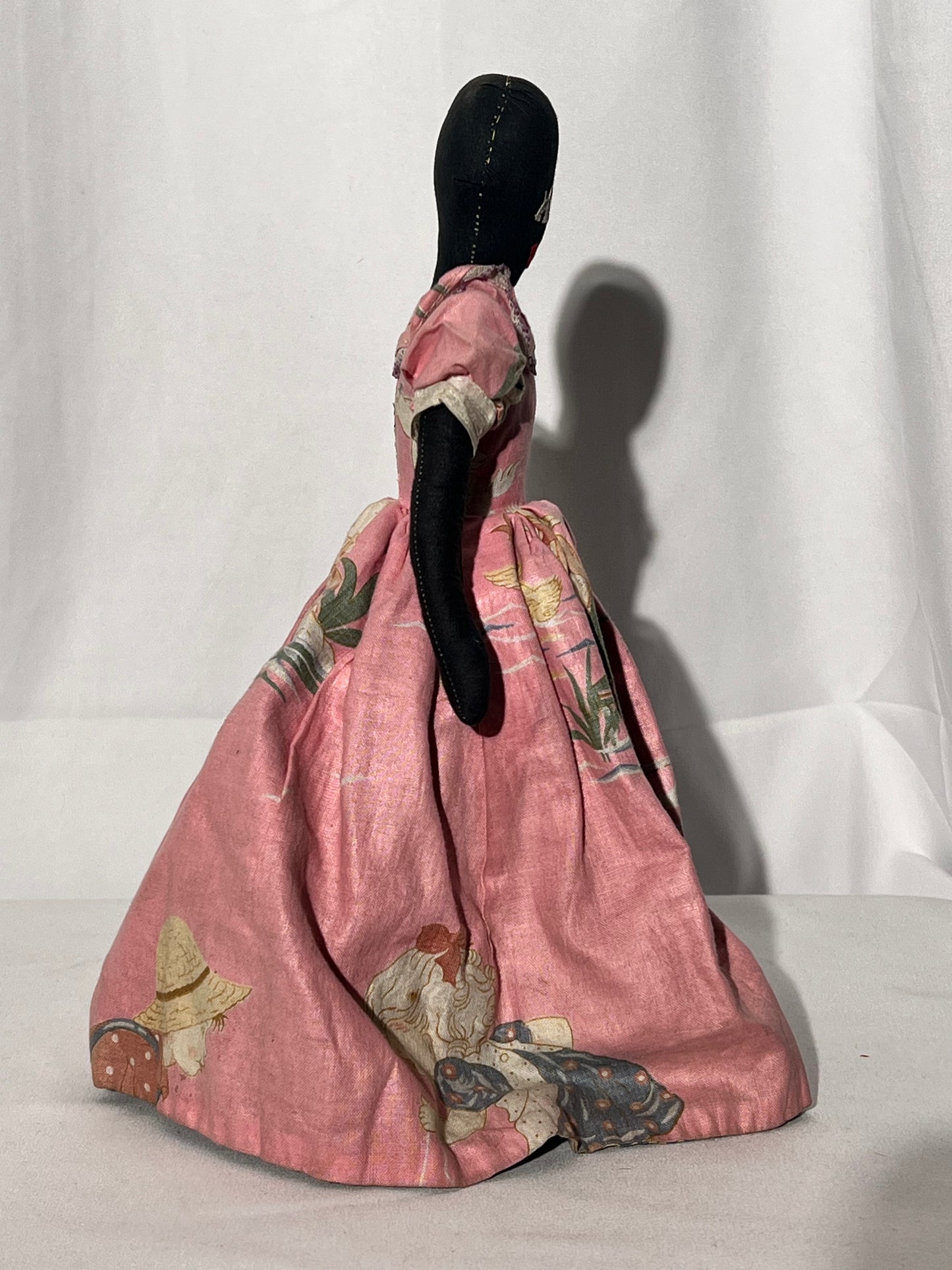 Antique Topsy turvy doll - 12” hand made - Africa American with pink dress flipped redhead in blue dress