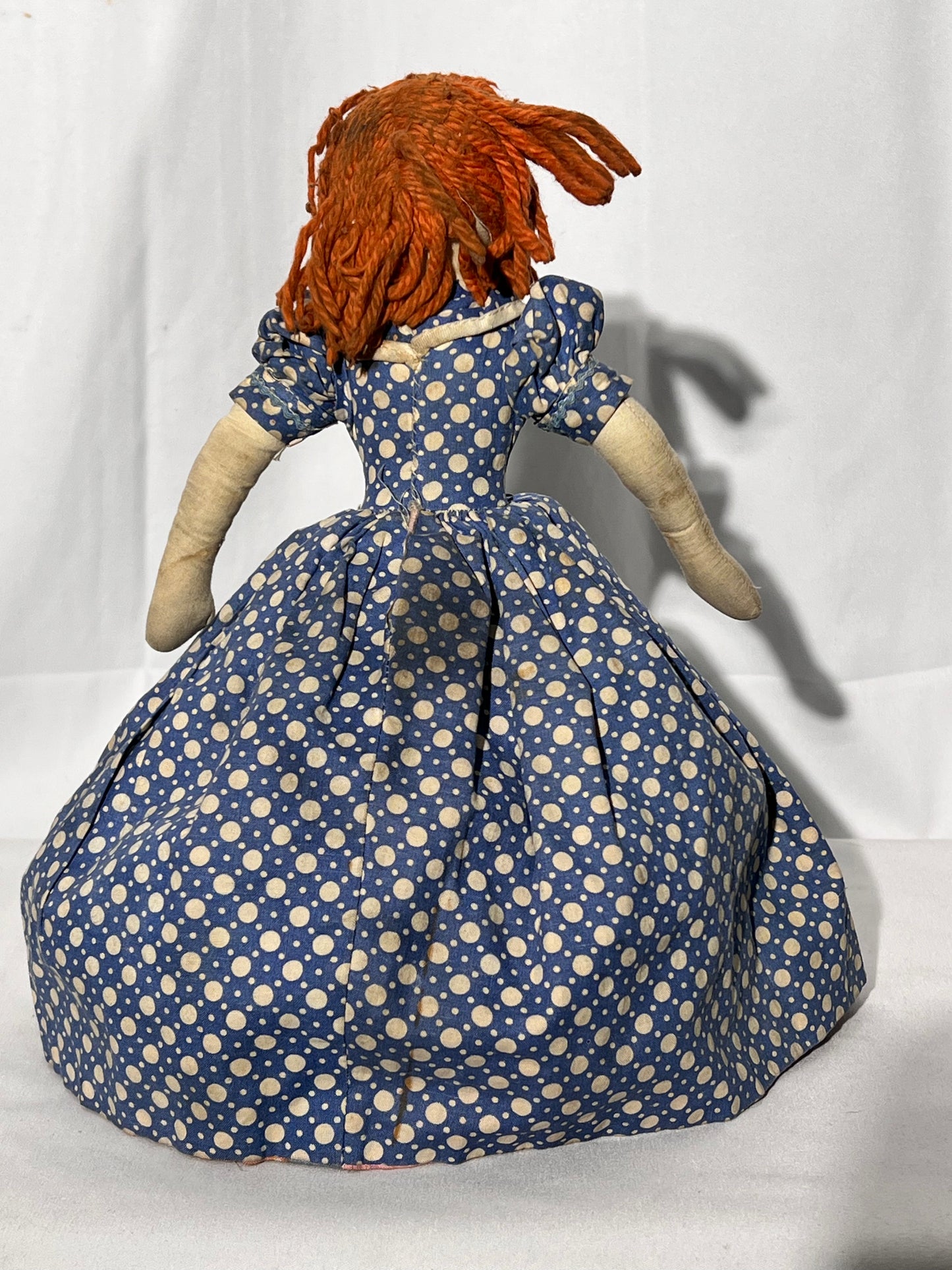 Antique Topsy turvy doll - 12” hand made - Africa American with pink dress flipped redhead in blue dress