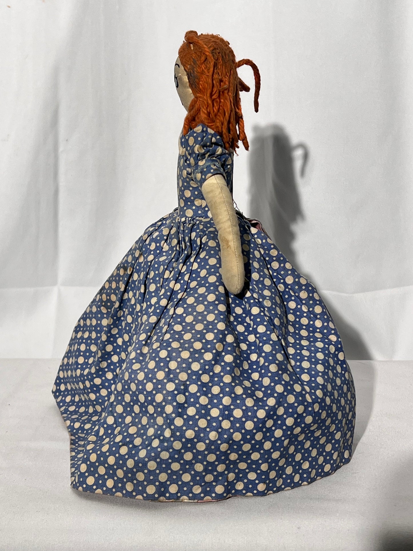Antique Topsy turvy doll - 12” hand made - Africa American with pink dress flipped redhead in blue dress