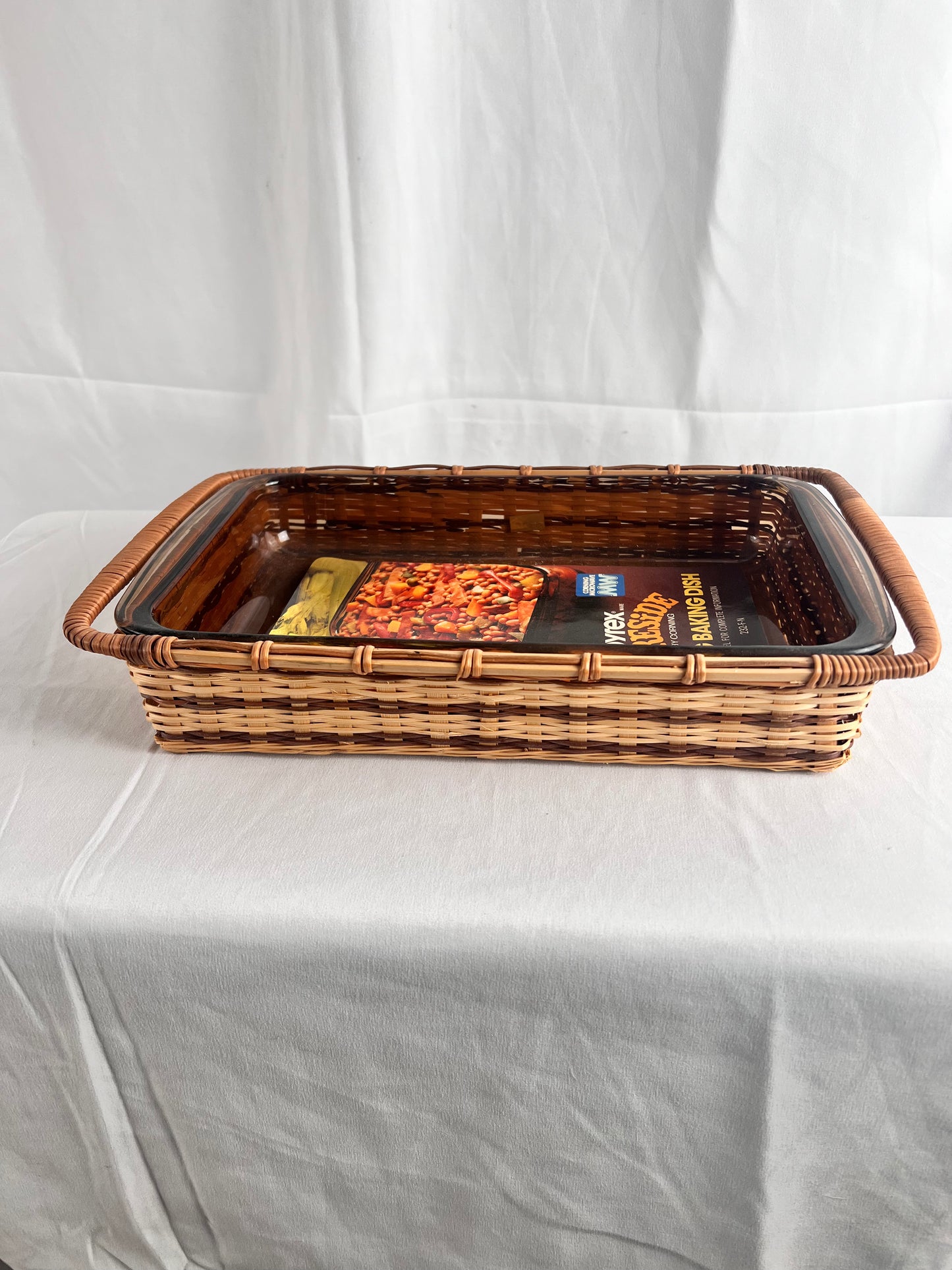 Pyrex - Fireside- 2qt. Oblong Baking dish - Corning - wicker serving basket- unused