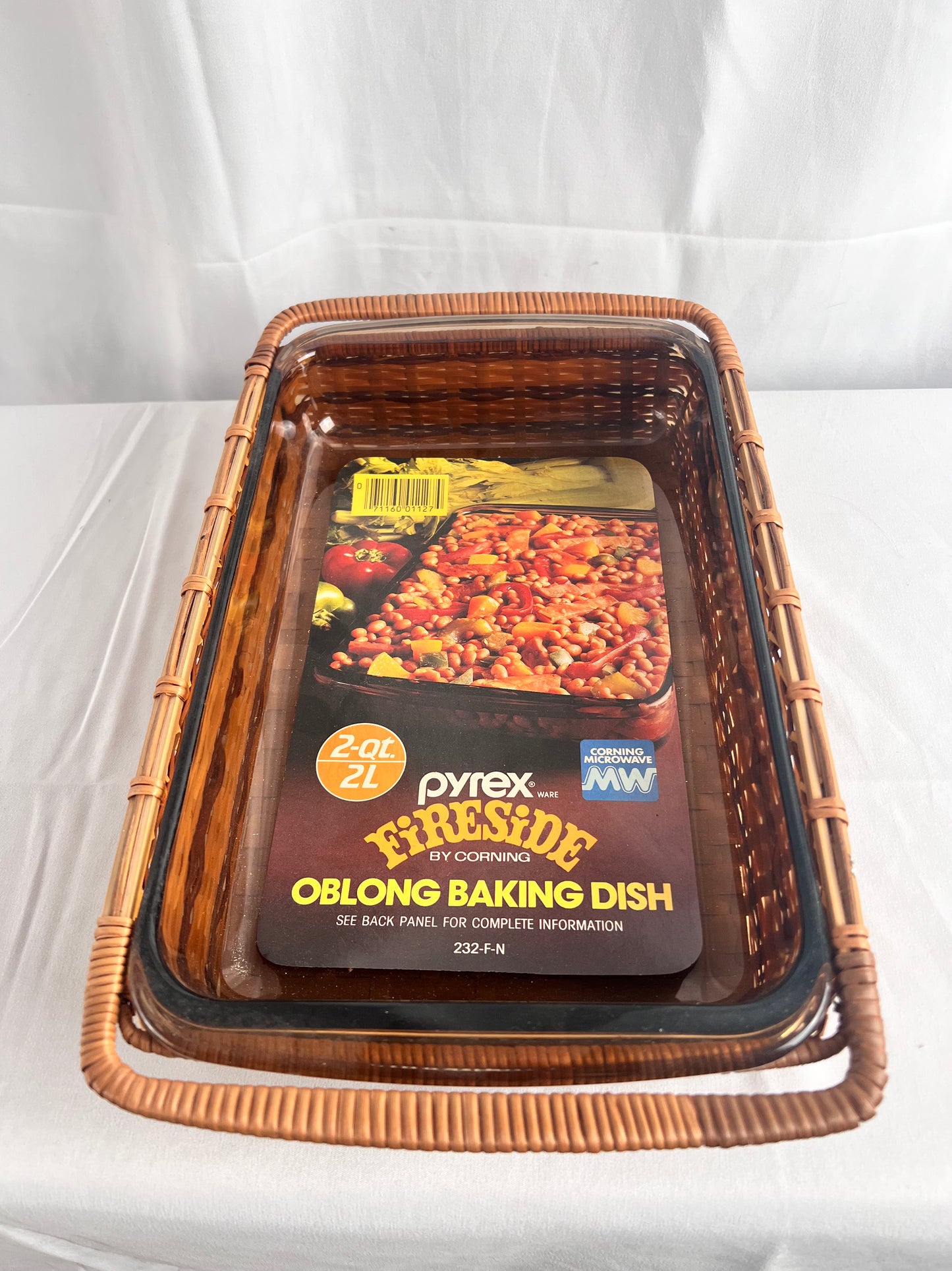 Pyrex - Fireside- 2qt. Oblong Baking dish - Corning - wicker serving basket- unused