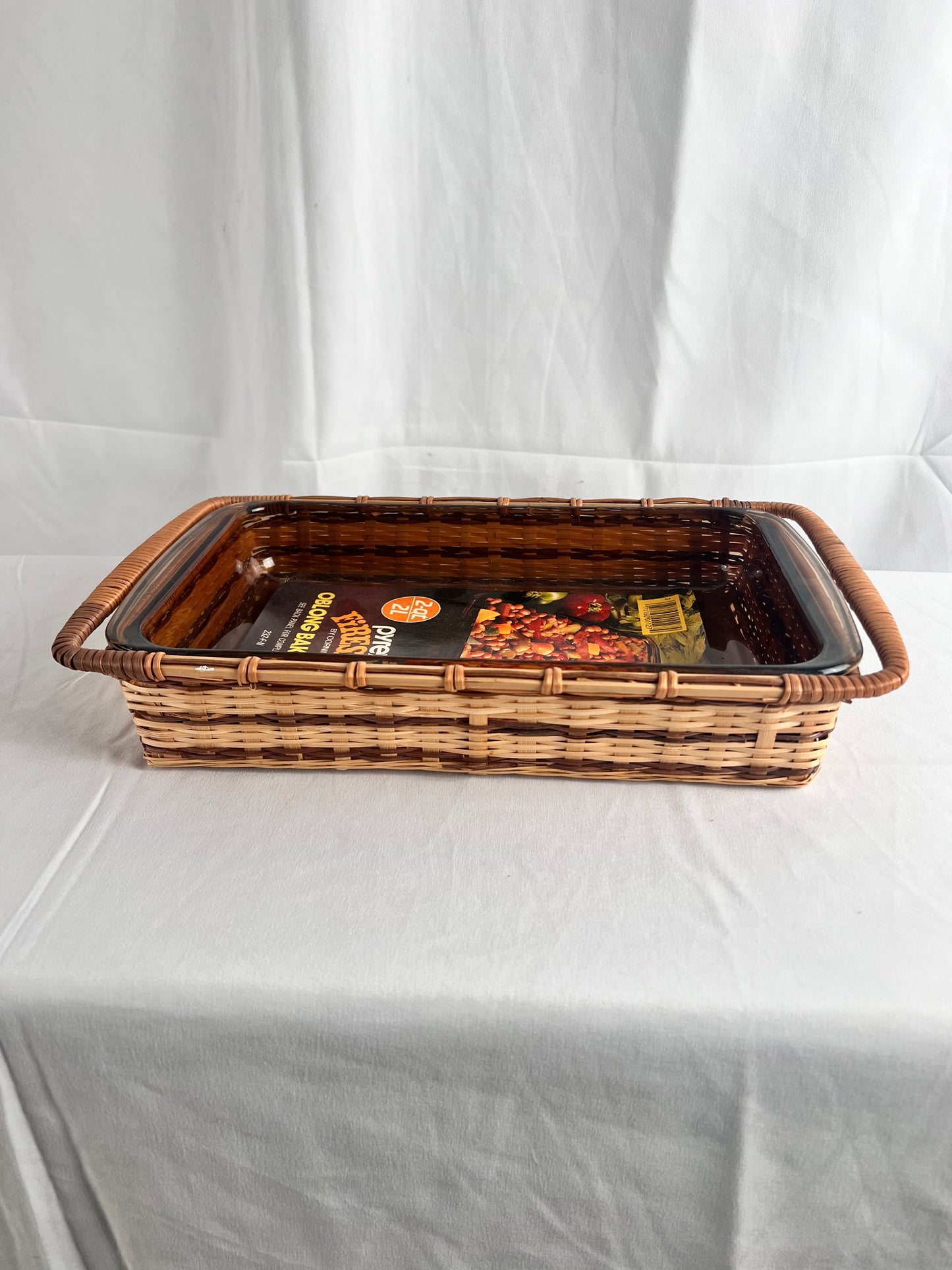 Pyrex - Fireside- 2qt. Oblong Baking dish - Corning - wicker serving basket- unused