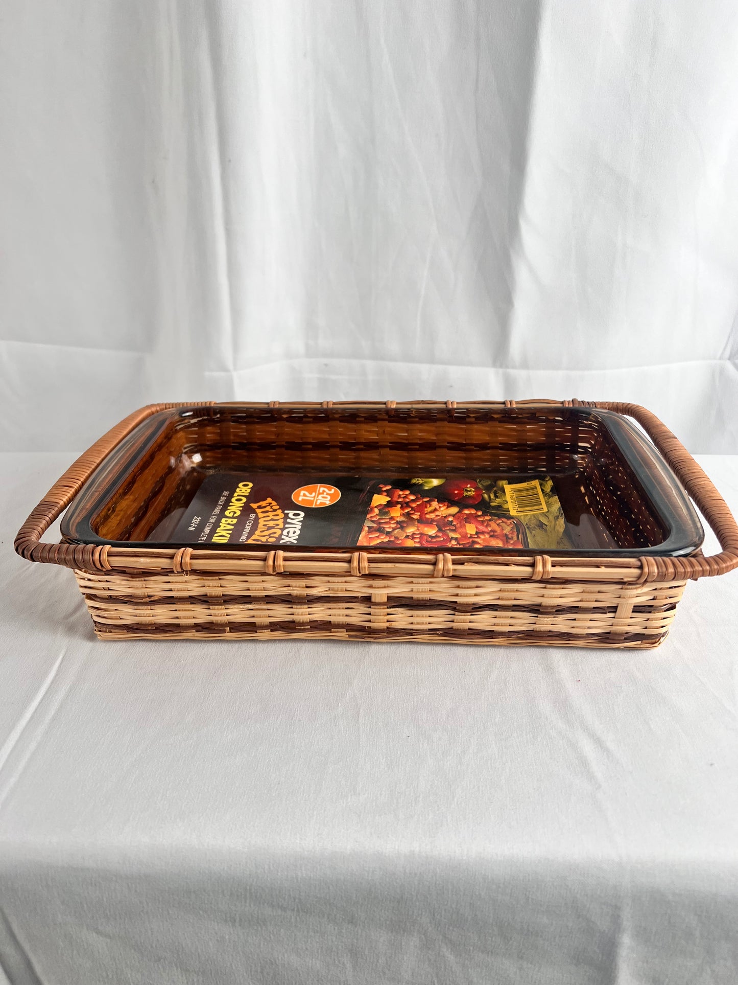 Pyrex - Fireside- 2qt. Oblong Baking dish - Corning - wicker serving basket- unused