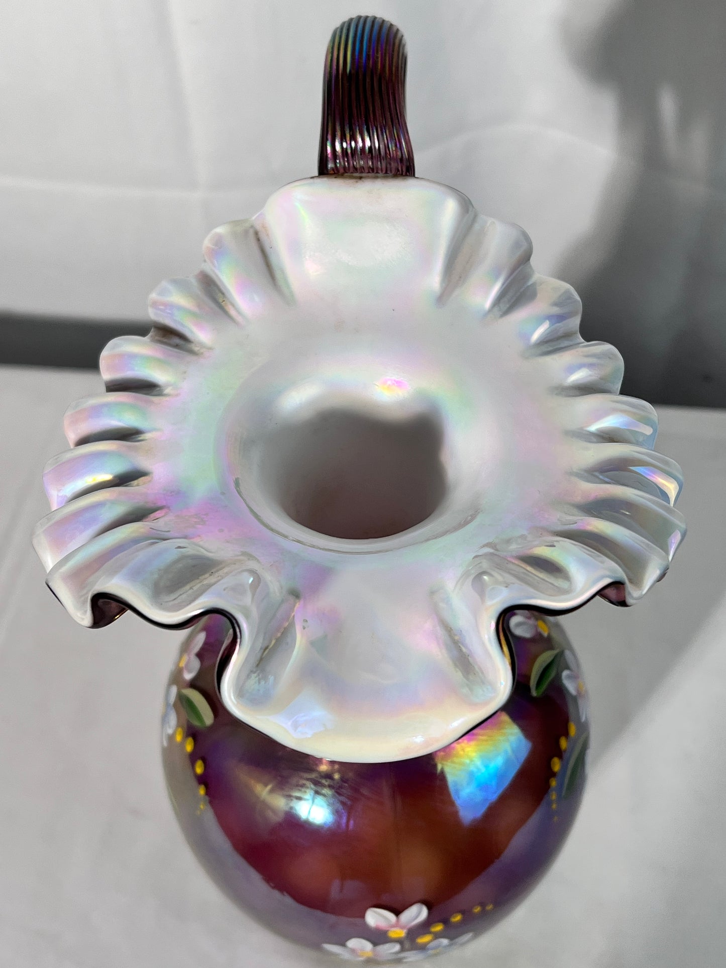 Fenton- 10” pitcher - Iridescent glass-find by Frank M Fenton & Bill Danton - hand painted