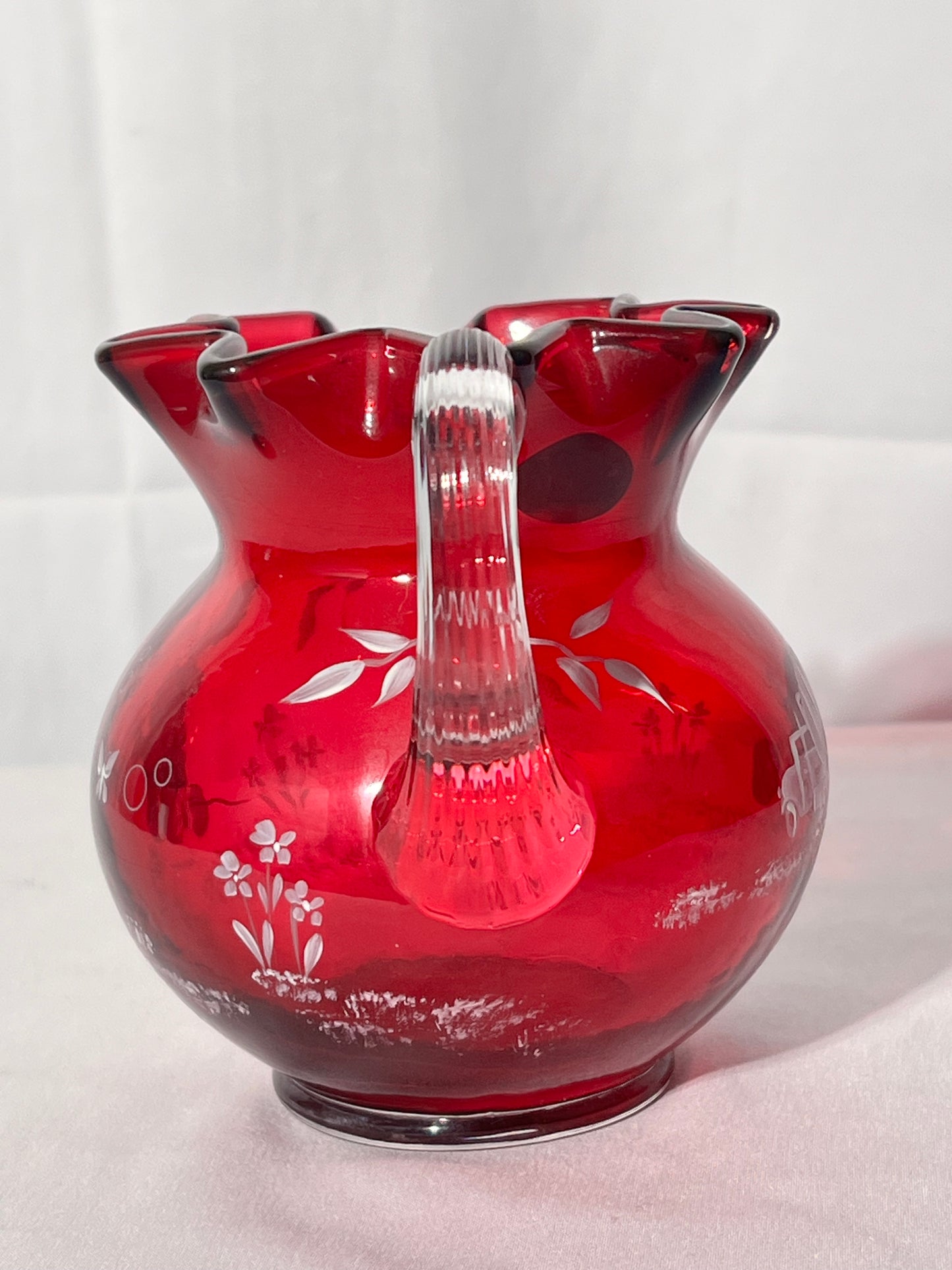 Fenton - Cranberry Creamer - Boy with Toys - limited edition #836/1850