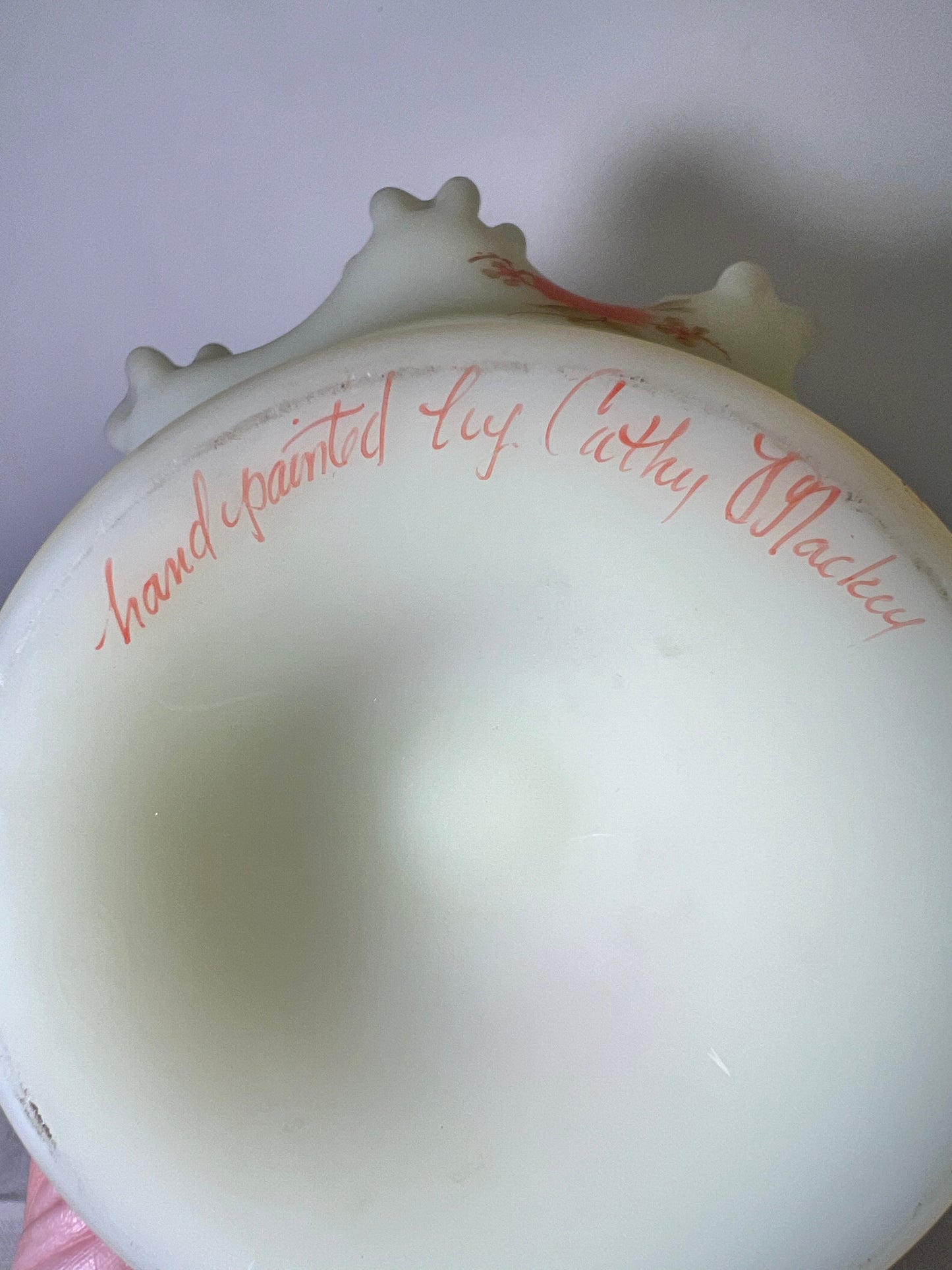 Uranium -Fenton -Burmese Satin- Hand-painted- Rose pattern- Pedestal Compote 