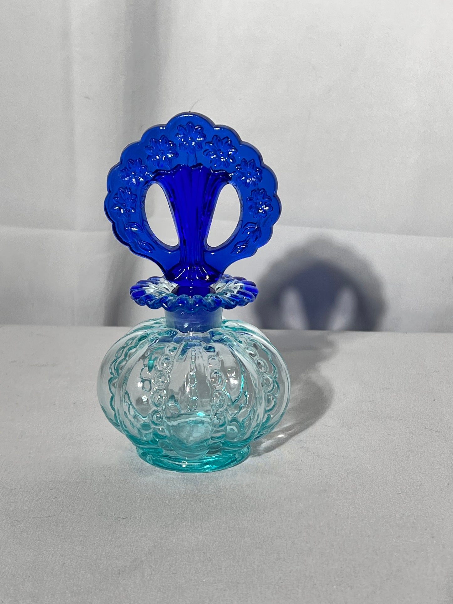 Fenton- 6” glass perfume bottle-aqua and cobalt blue
