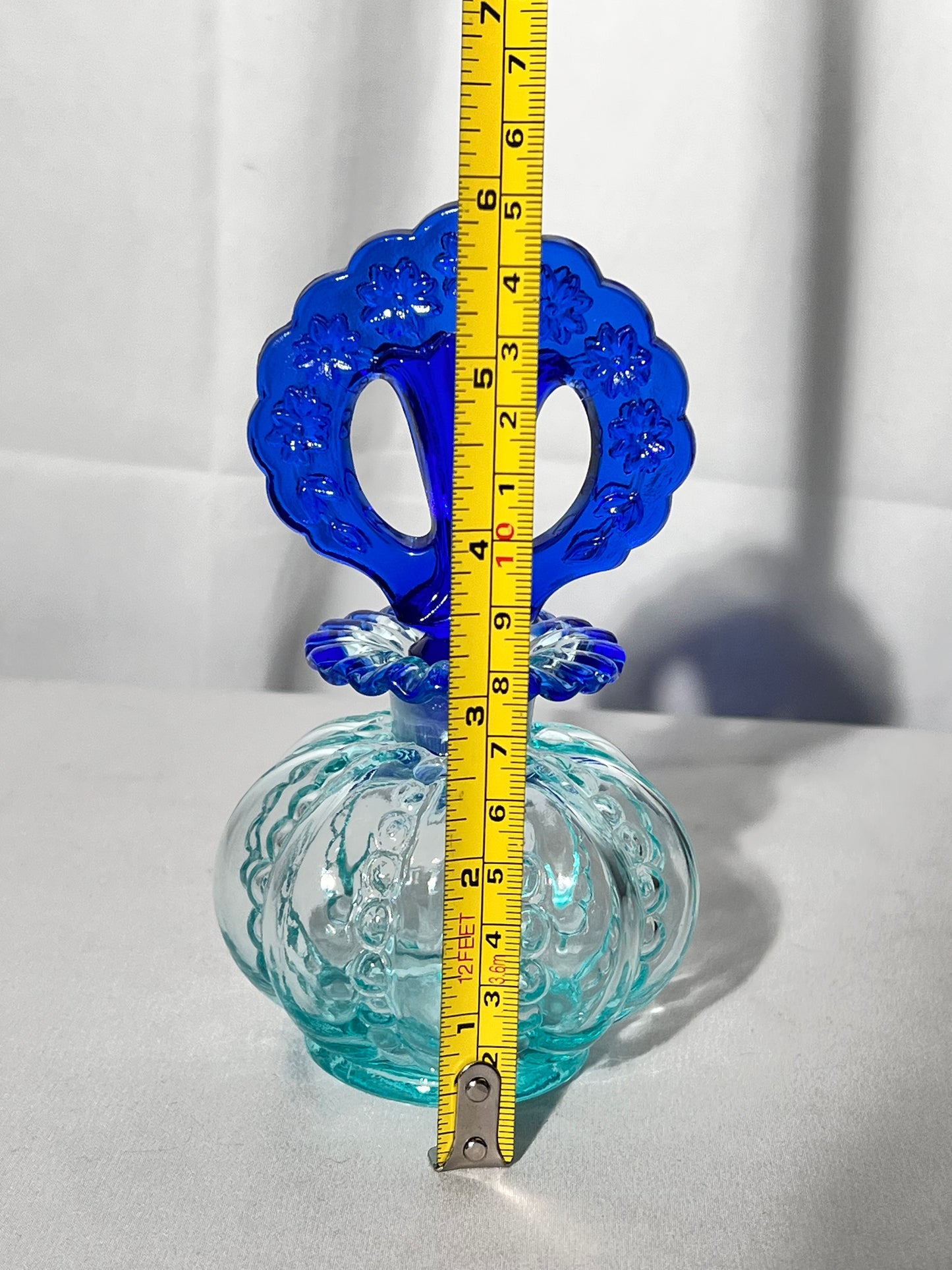 Fenton- 6” glass perfume bottle-aqua and cobalt blue