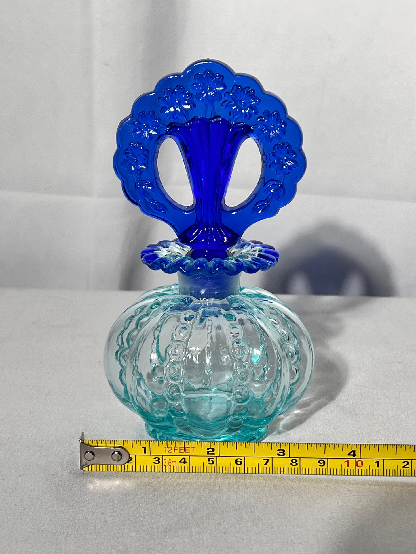 Fenton- 6” glass perfume bottle-aqua and cobalt blue