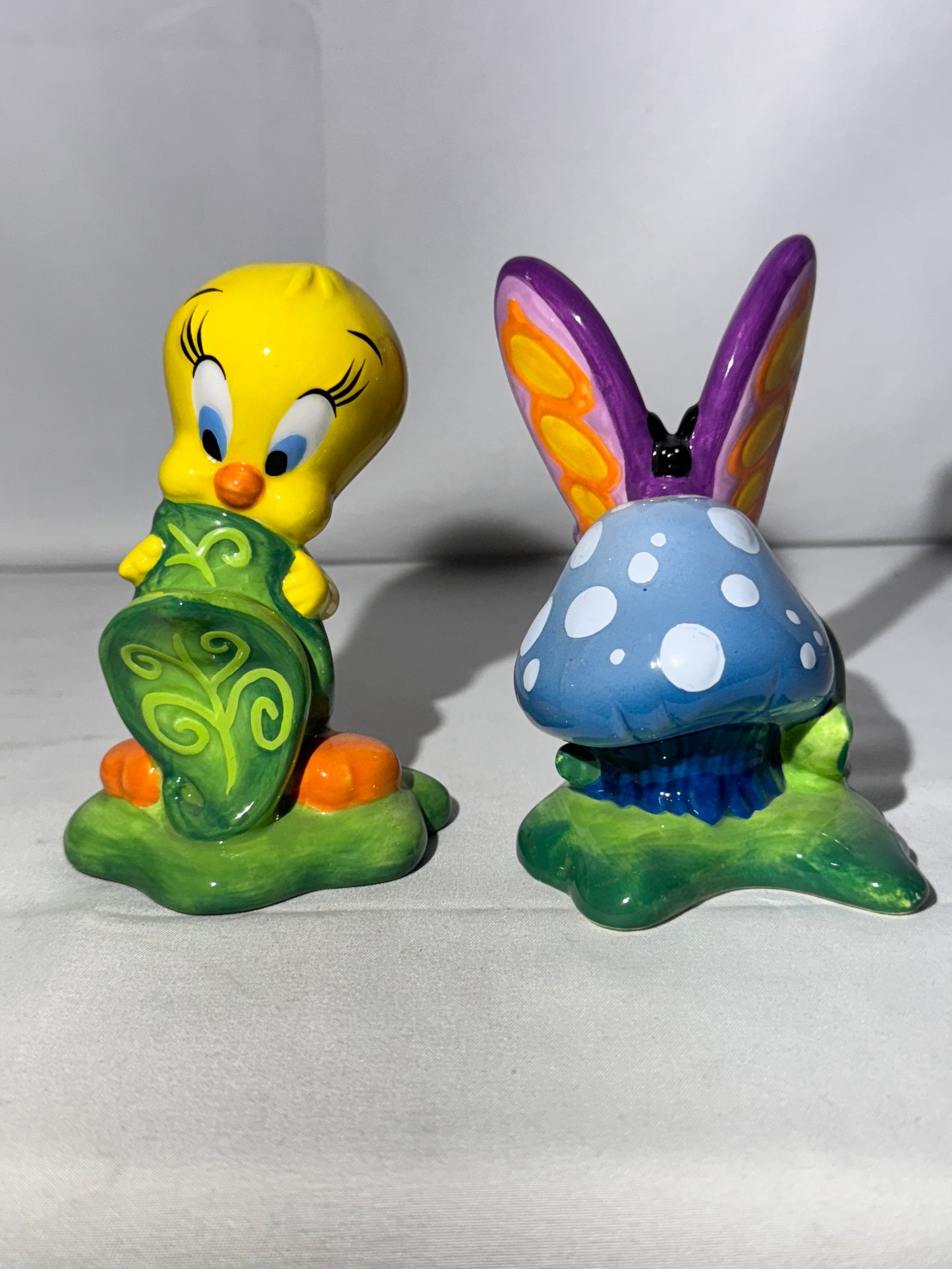 Tweety Bird & Butterfly on mushroom- Salty and Pepper-Warner Brothers- Looney Tunes - Enchanted Garden