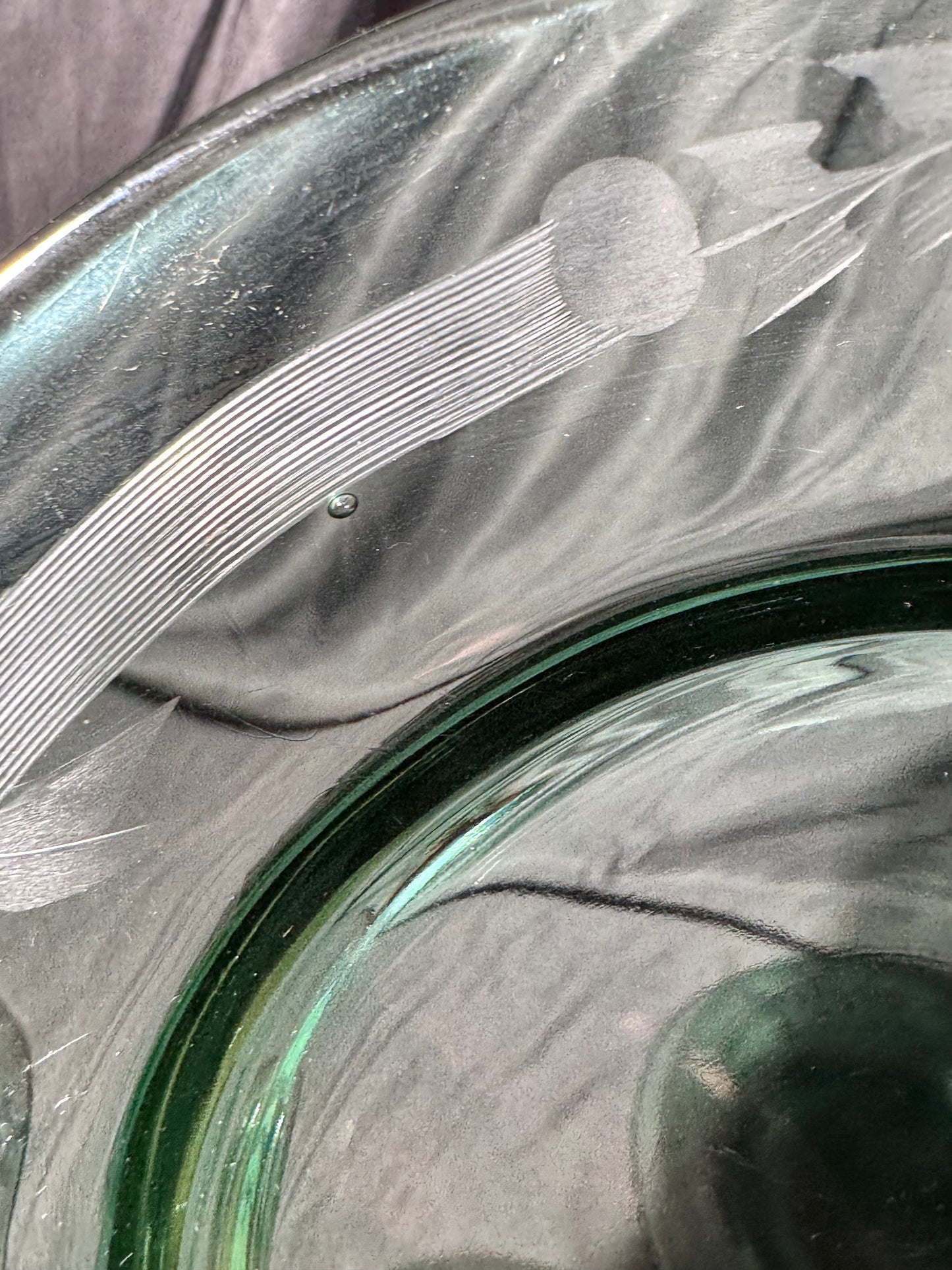 Uranium 7 1/4” plates -set of 4 - Blue Dolphin- Depression Glass - etched