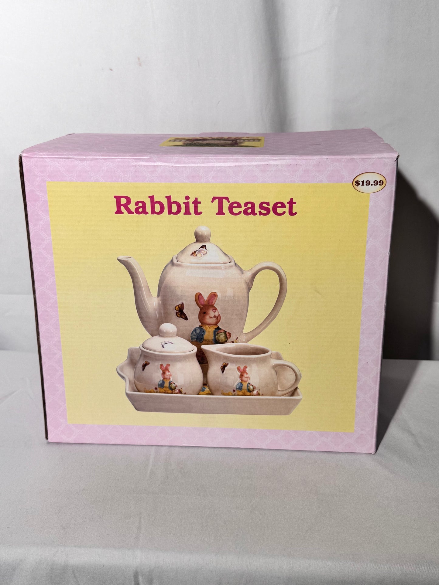 Rabbit Tea Set -set of 6 - serving tray, tea pot with lid, sugar with lid, creamer- Nostalgic Easter