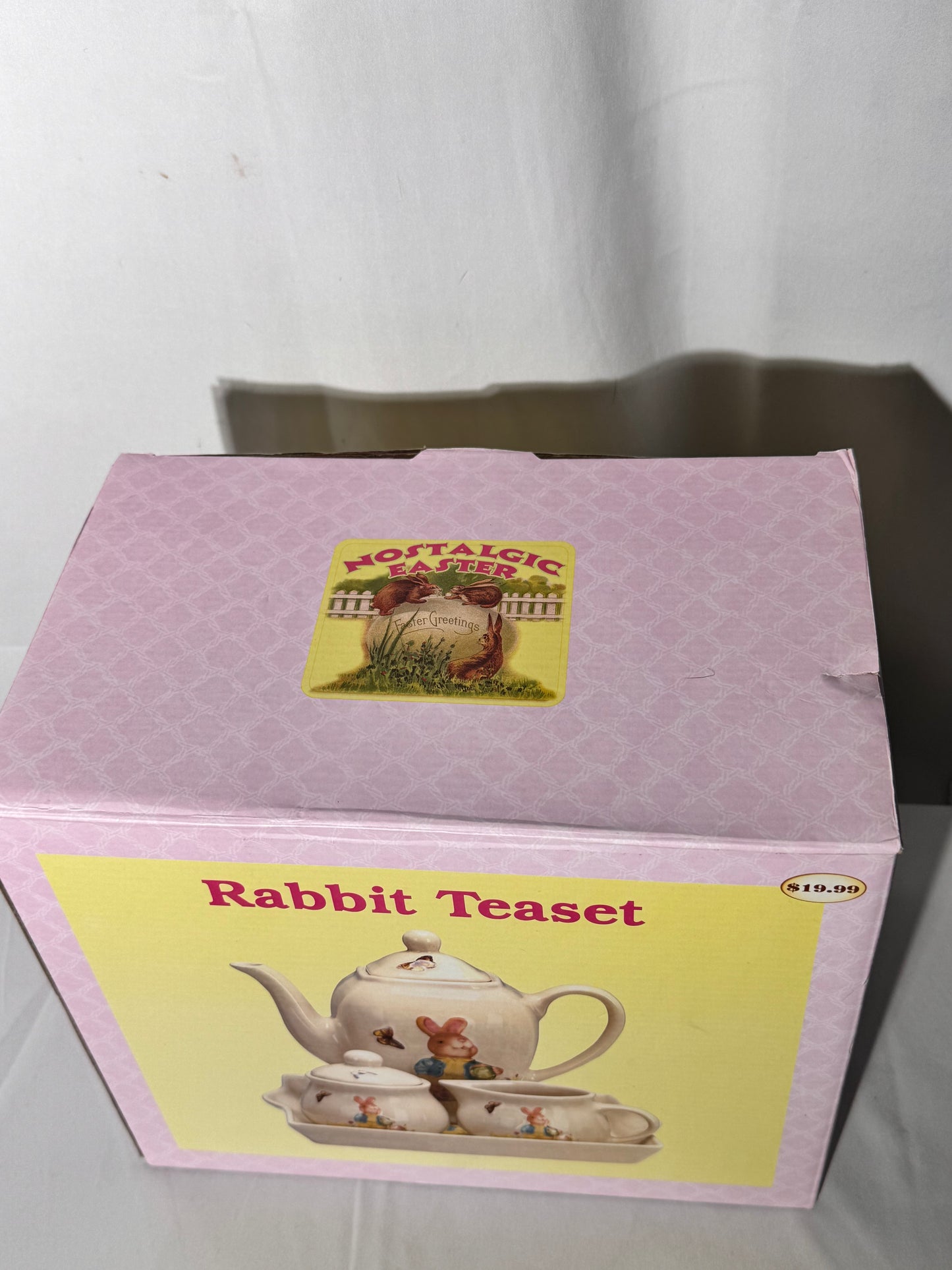 Rabbit Tea Set -set of 6 - serving tray, tea pot with lid, sugar with lid, creamer- Nostalgic Easter