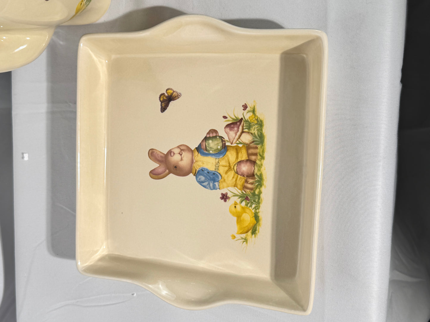 Rabbit Tea Set -set of 6 - serving tray, tea pot with lid, sugar with lid, creamer- Nostalgic Easter