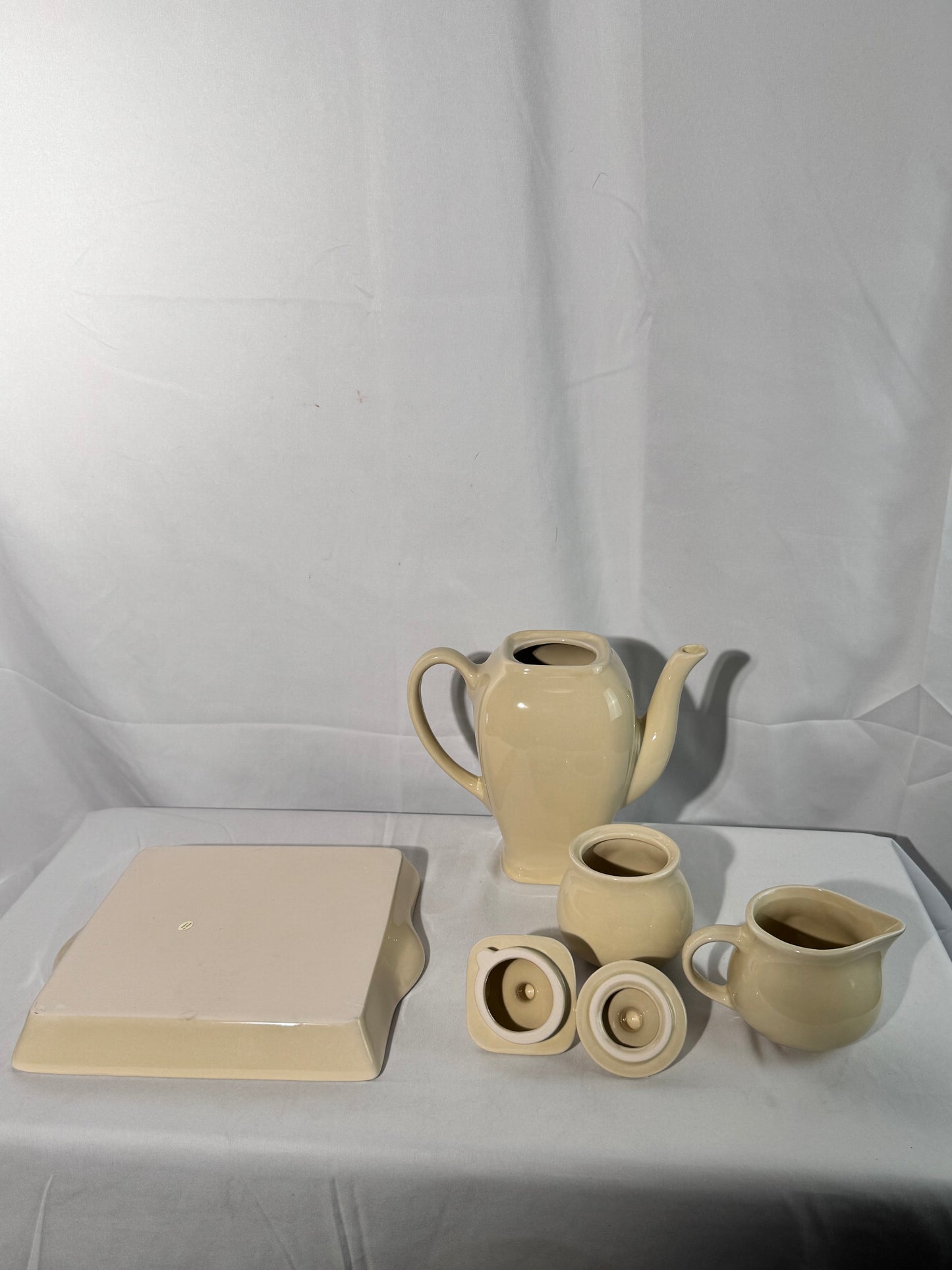 Rabbit Tea Set -set of 6 - serving tray, tea pot with lid, sugar with lid, creamer- Nostalgic Easter