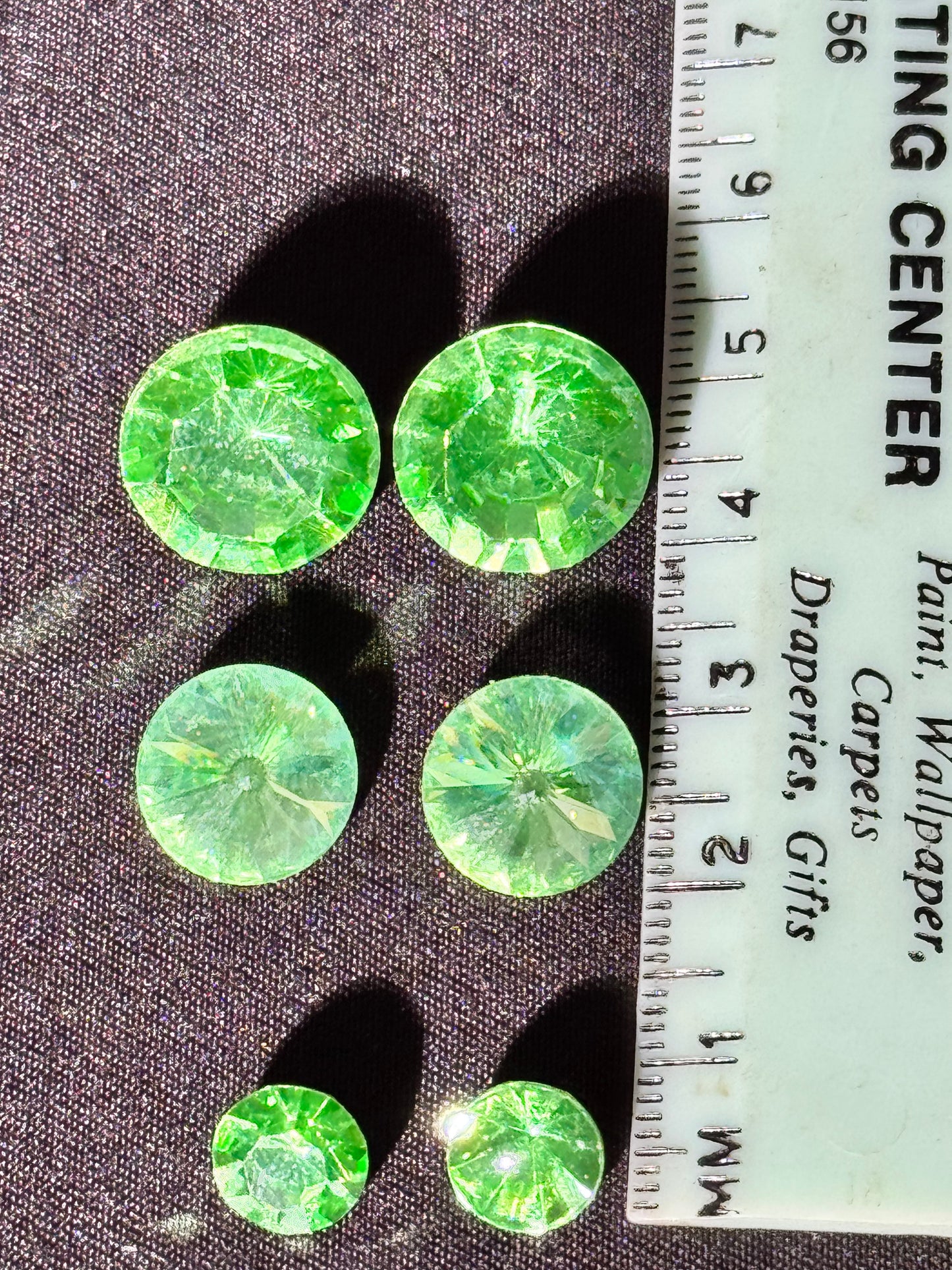 Uranium Gemstones - set of 3 - Green- round - foil back