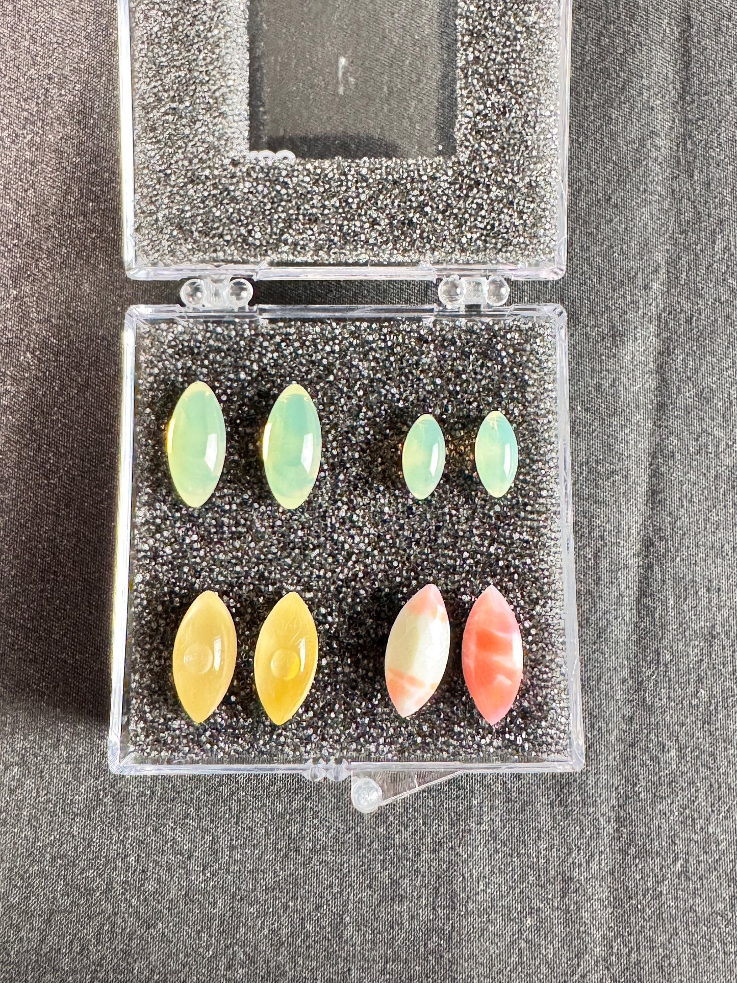 Navette Gemstone- uranium- 8 pieces- pink, green and yellow