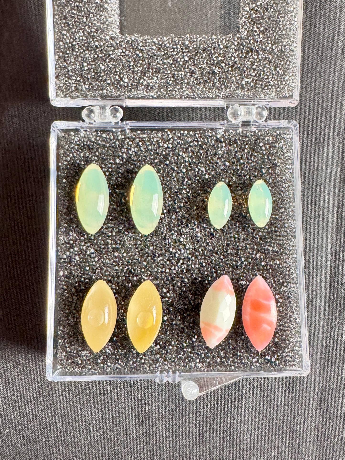 Navette Gemstone- uranium- 8 pieces- pink, green and yellow