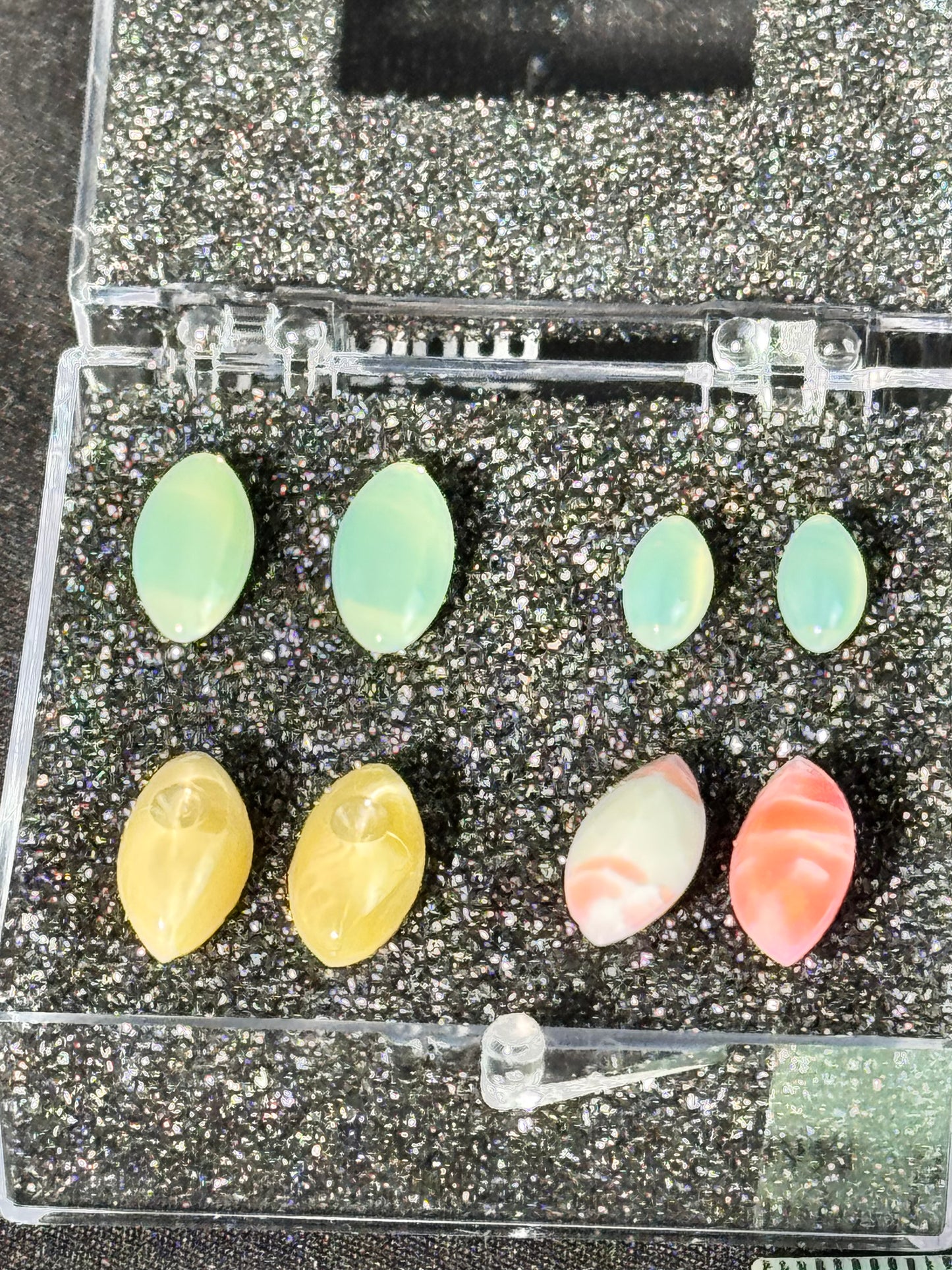 Navette Gemstone- uranium- 8 pieces- pink, green and yellow