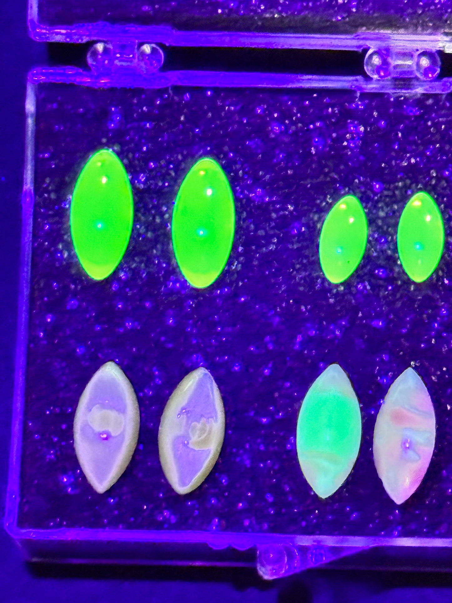 Navette Gemstone- uranium- 8 pieces- pink, green and yellow