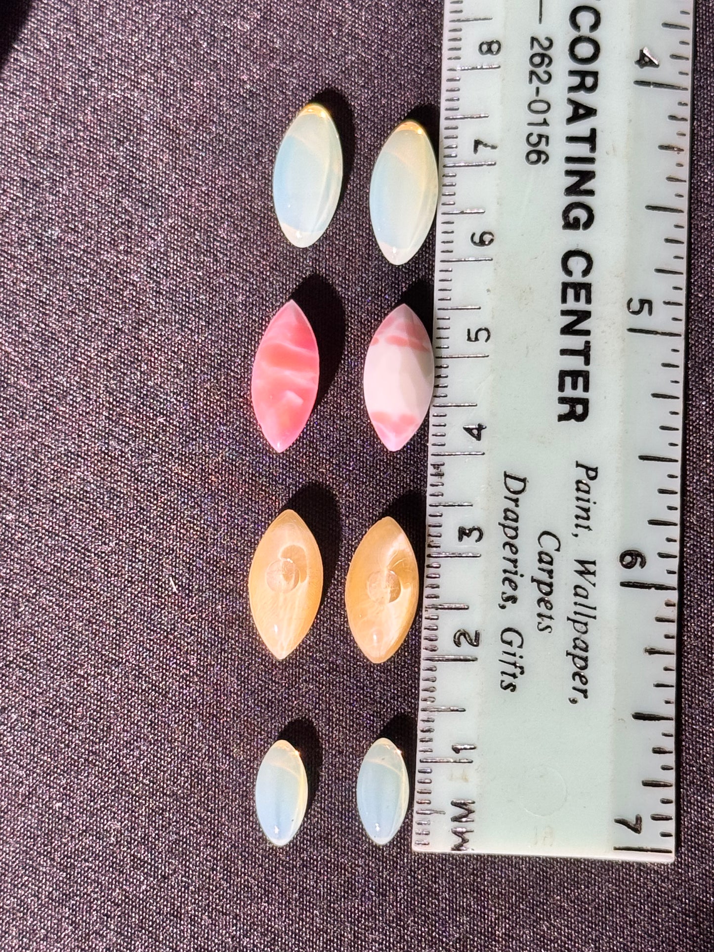 Navette Gemstone- uranium- 8 pieces- pink, green and yellow
