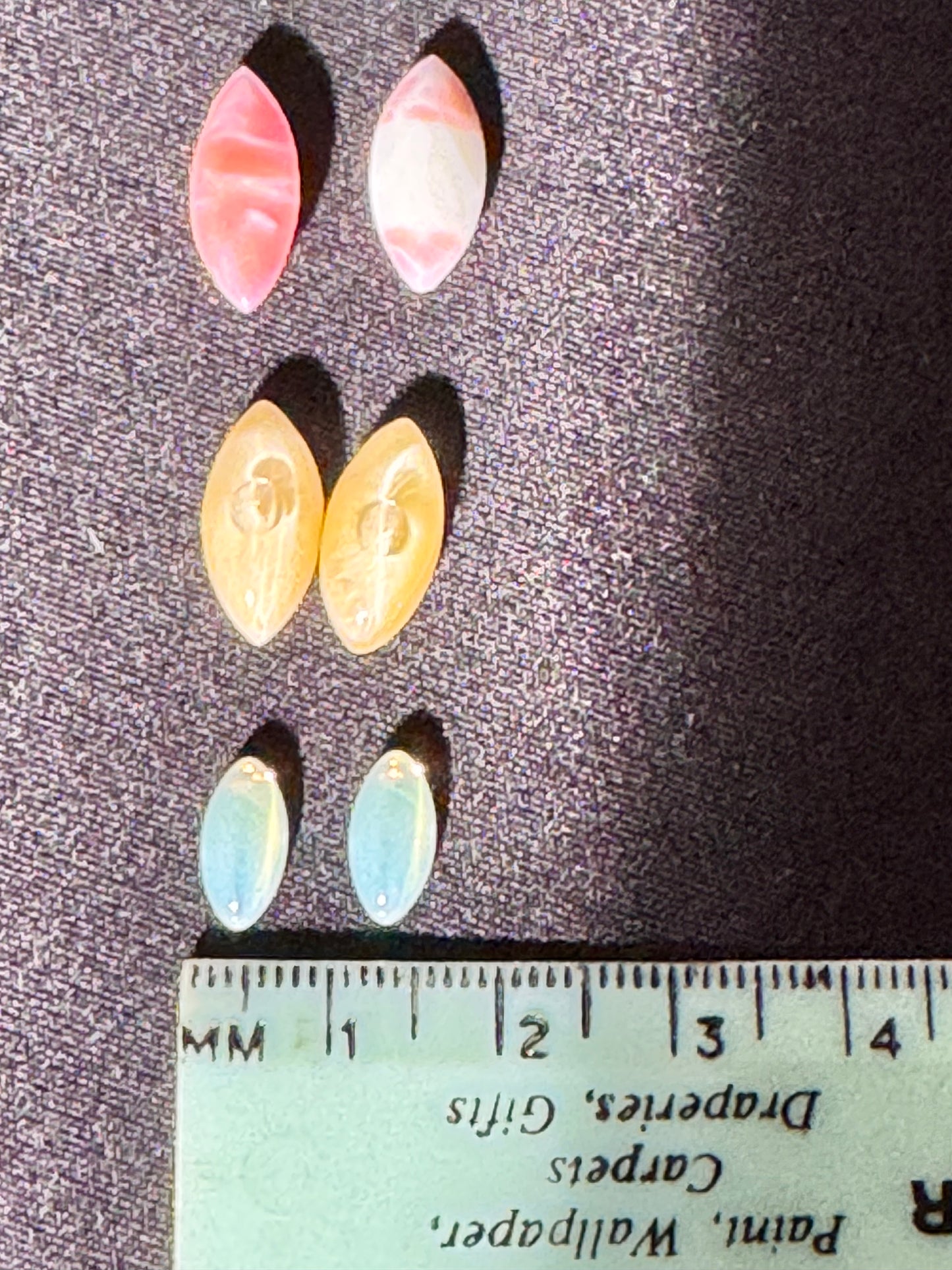 Navette Gemstone- uranium- 8 pieces- pink, green and yellow