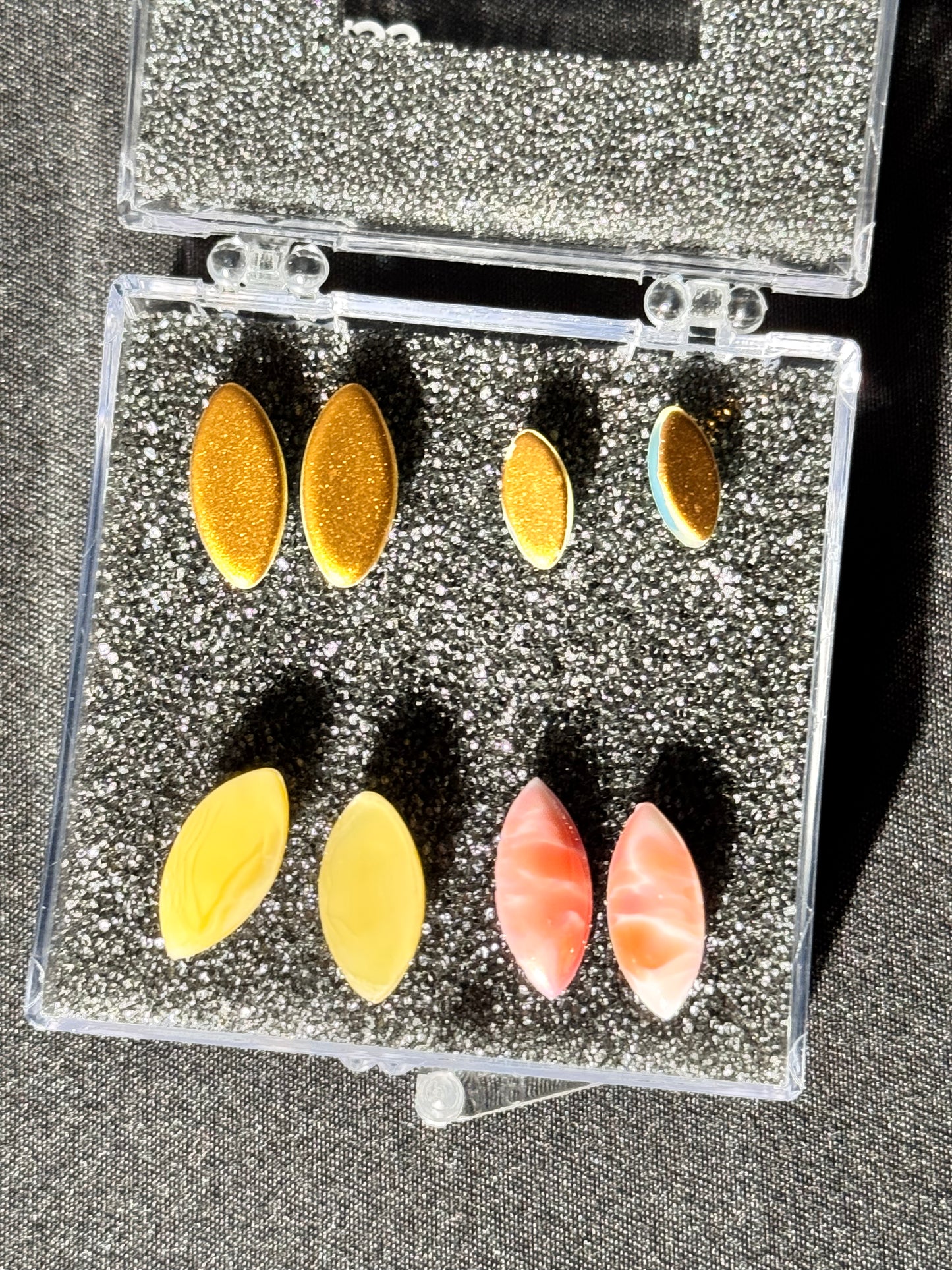 Navette Gemstone- uranium- 8 pieces- pink, green and yellow