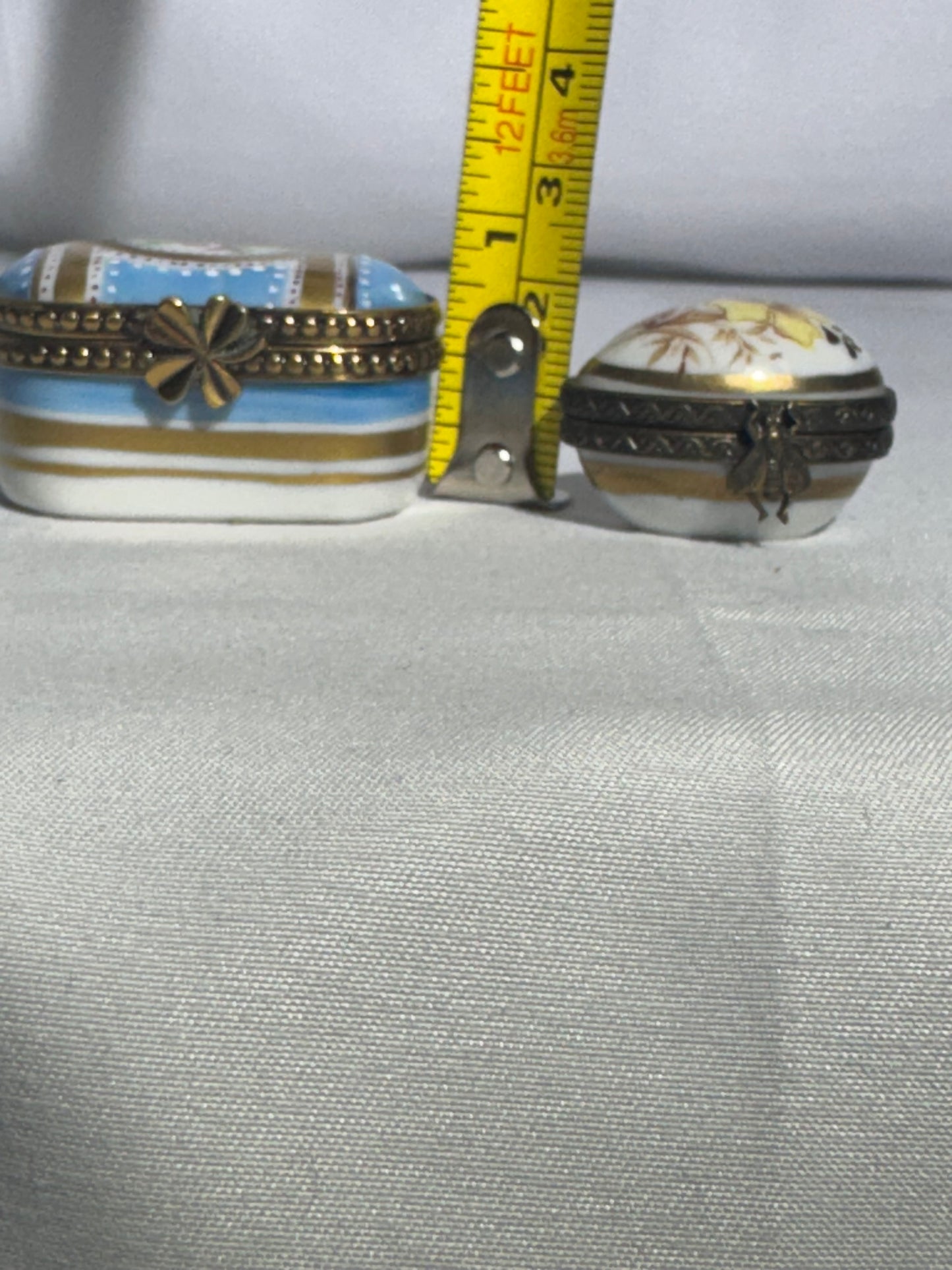 Set of 2 Limoges France Style Porcelain Trinket Boxes – Oval & Egg Shaped