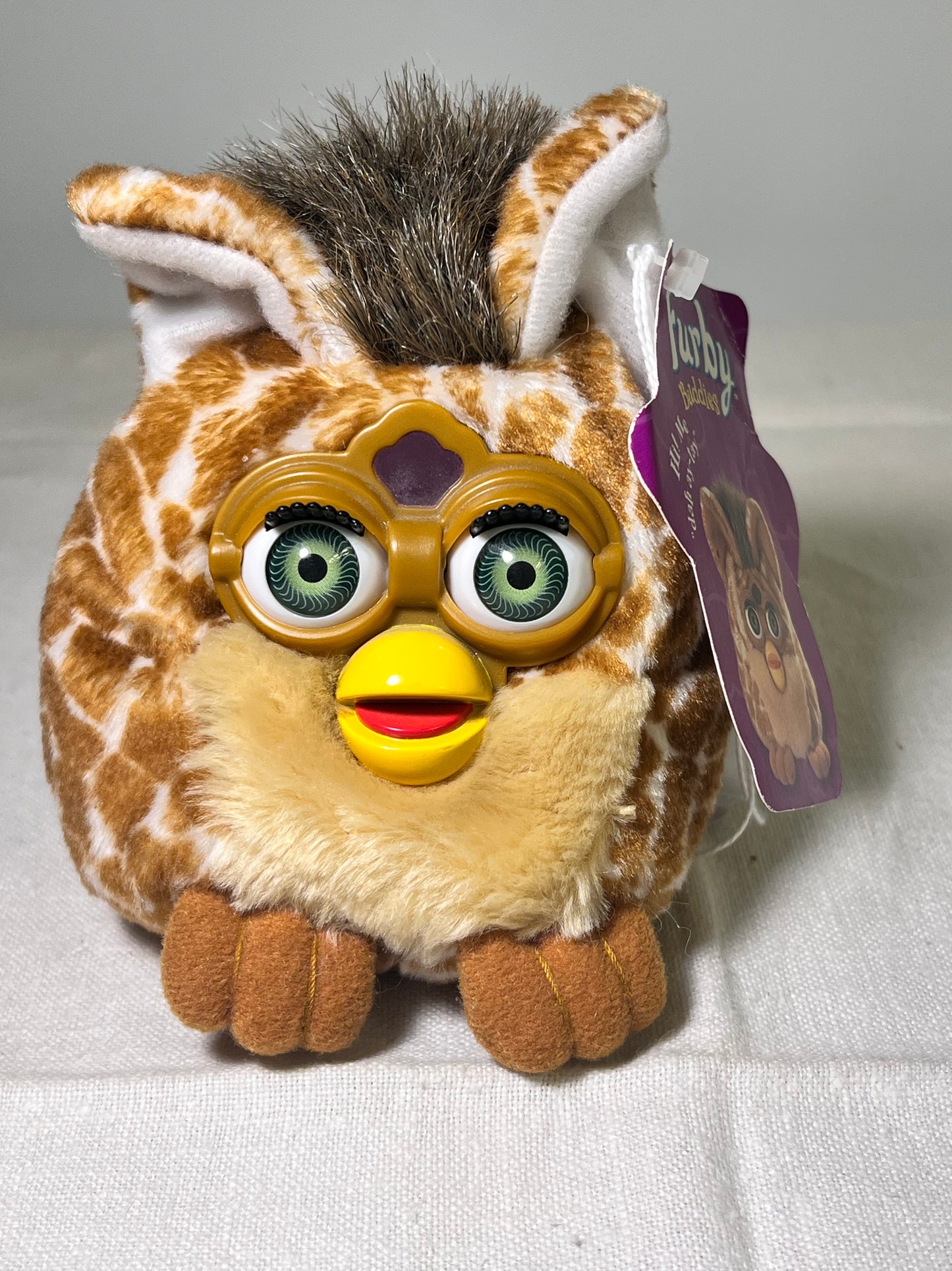 Furby Buddies- Big Hungry- 1999- Tiger electronics- giraffe print-Green eyes