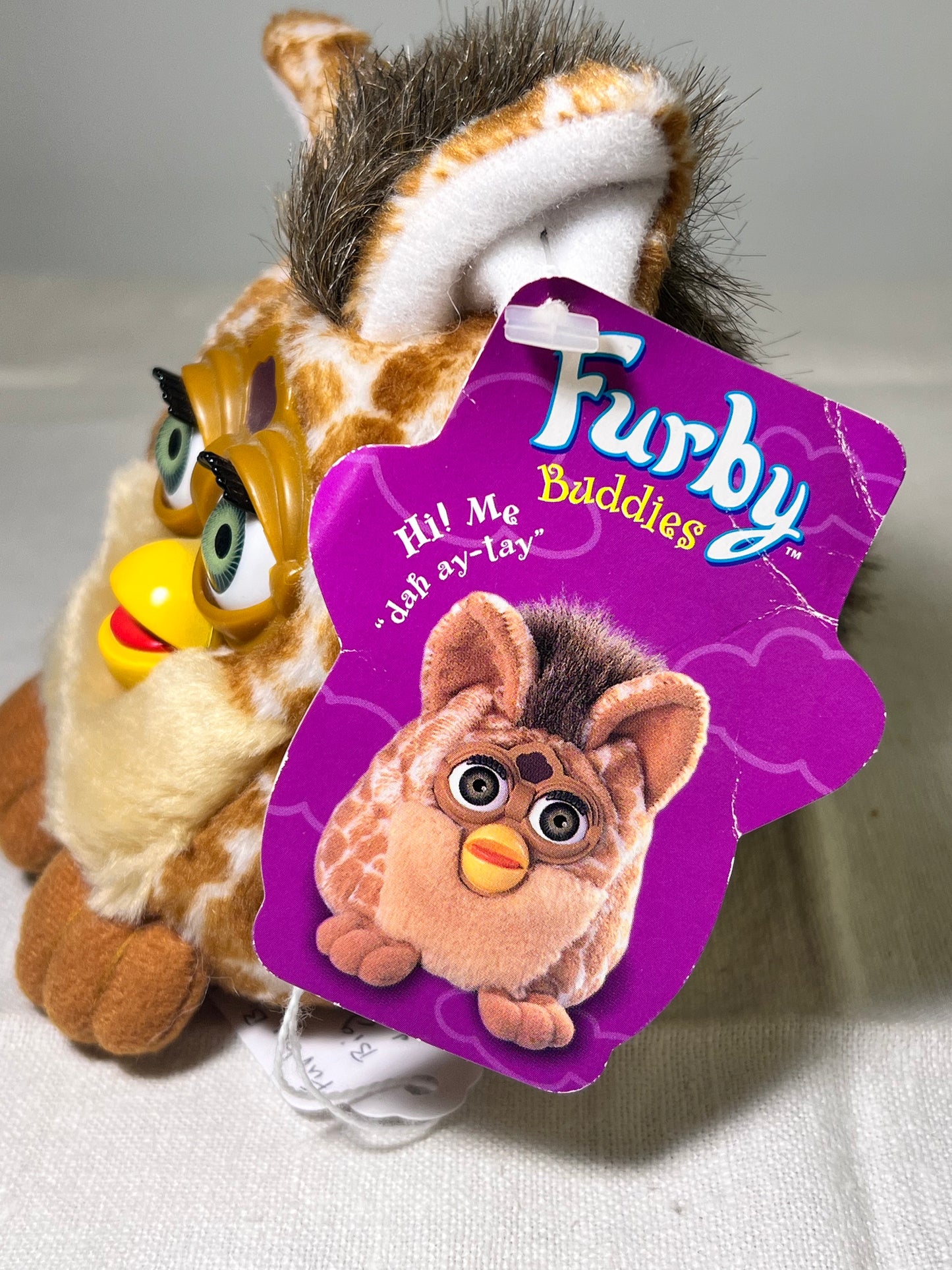 Furby Buddies- Big Hungry- 1999- Tiger electronics- giraffe print-Green eyes