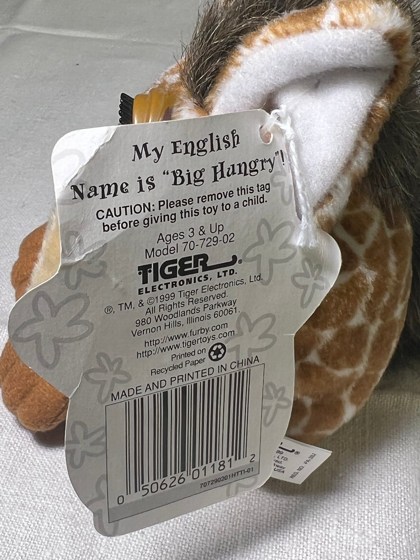 Furby Buddies- Big Hungry- 1999- Tiger electronics- giraffe print-Green eyes