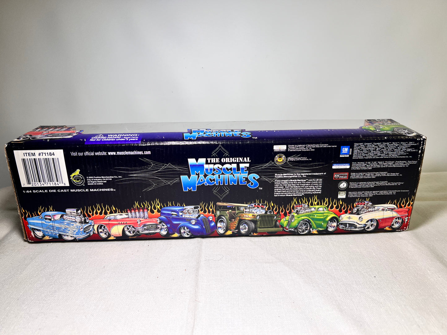 Muscle Machines- California Too Hot- ‘41 Willys Coupe- ‘62 Vette- ‘48 Anglia- ‘62 Impala- ‘66 Mustang- 1:64 Scale - die cast- toy car-item #71184-2003-NIB