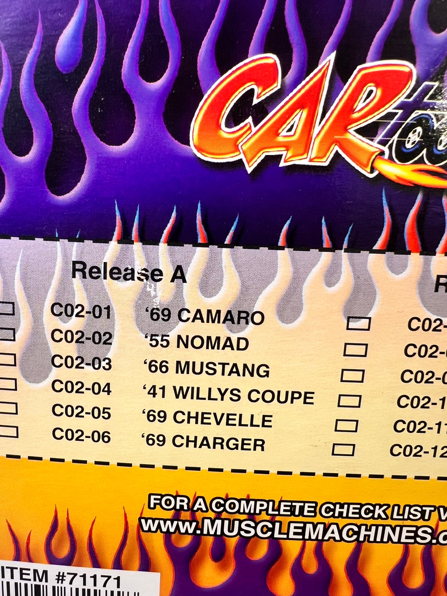 Muscle Machines -‘66 Mustang -C02-09 - die cast 1:64 scale-Cartoons card-NIB